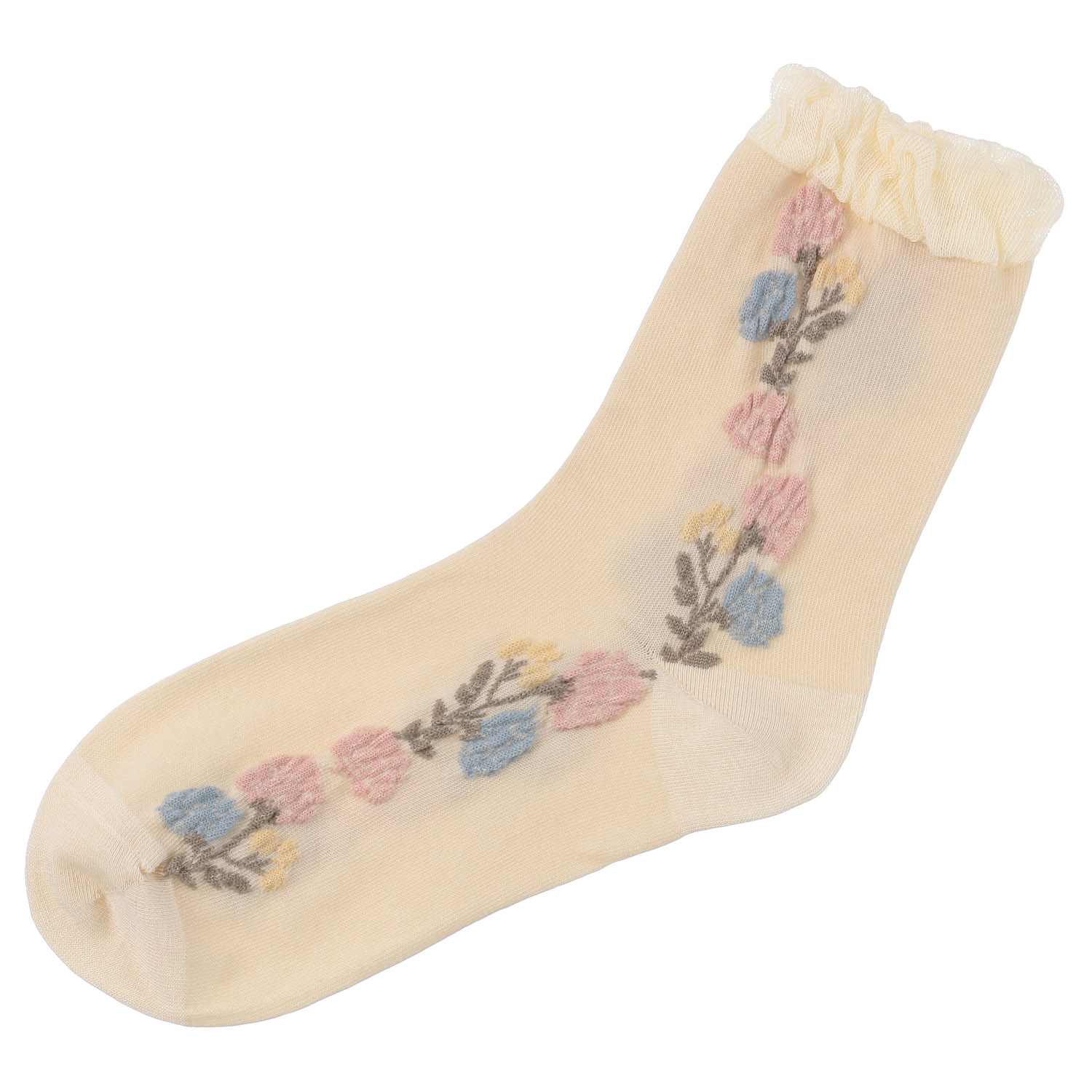 STREAM   ゆったり編み フロートライン花柄 クルー丈 靴下 - 画像3