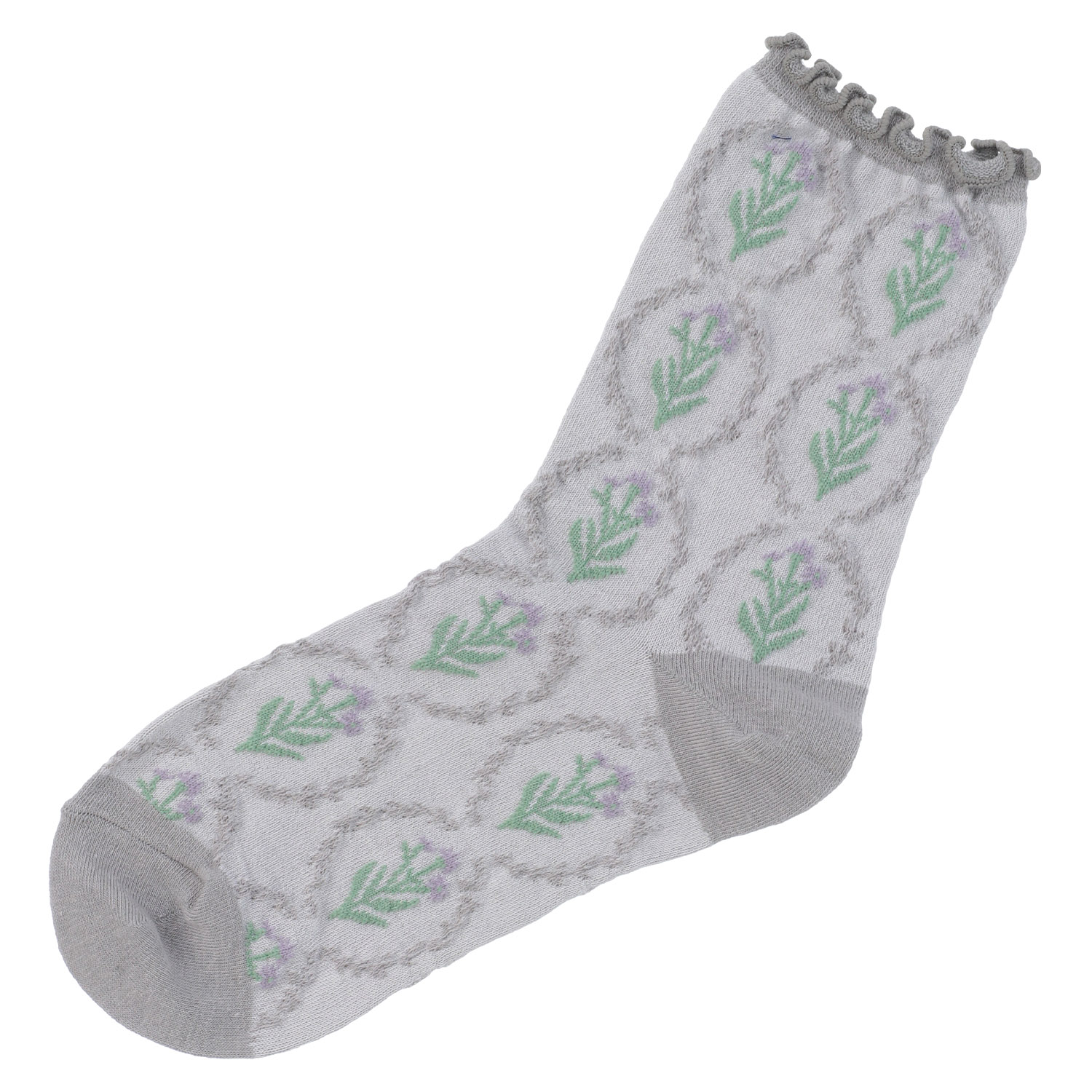 STREAM   ゆったり編み フレーム花総柄  クルー丈 靴下 - 画像3