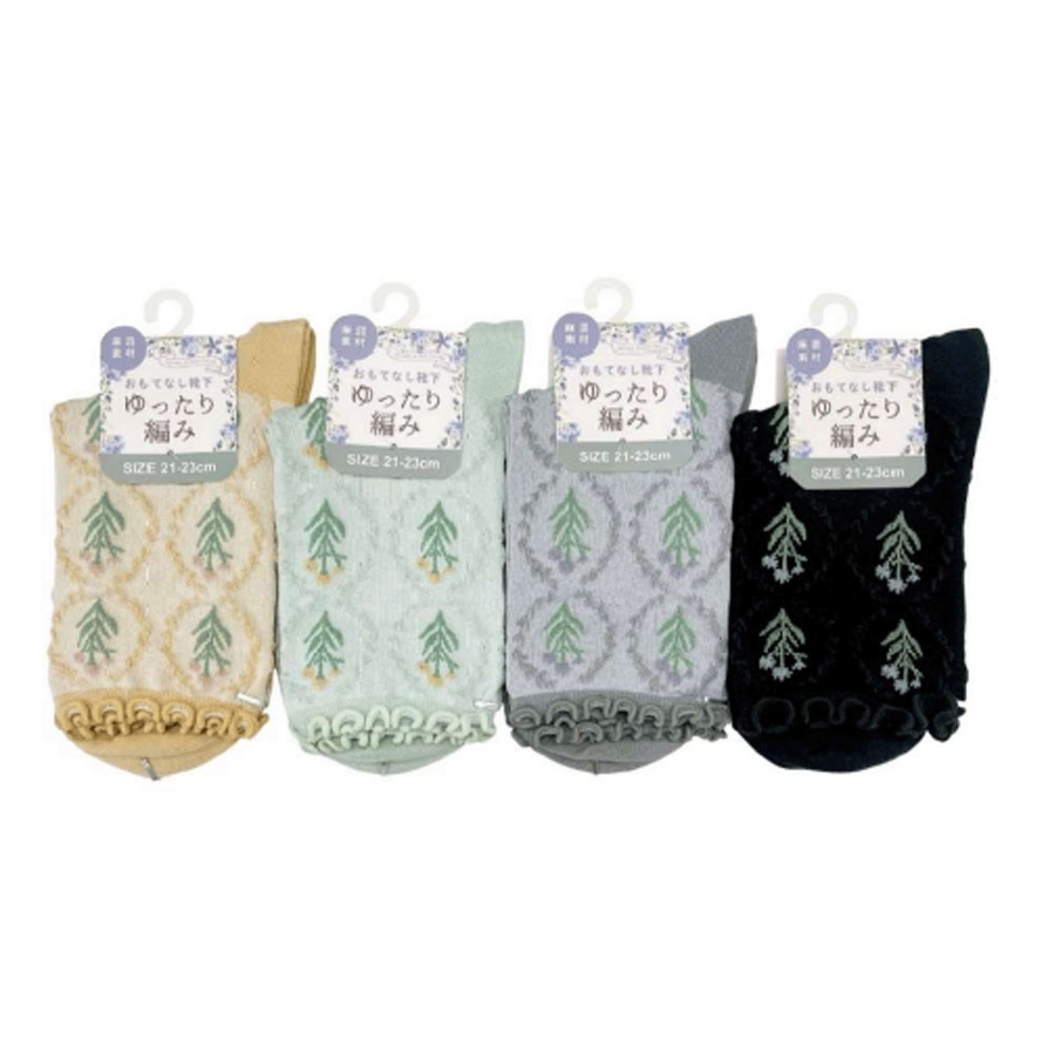 STREAM   ゆったり編み フレーム花総柄  クルー丈 靴下