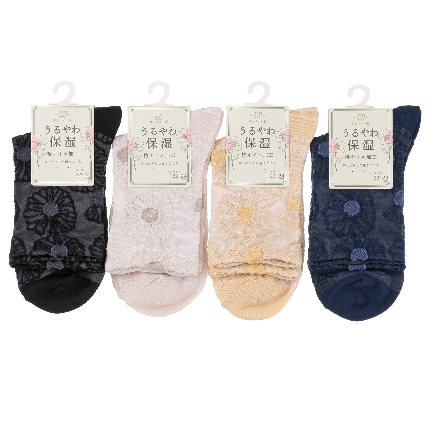 ゆるフィール うるやわ保湿 花フロート 靴下 - 画像1