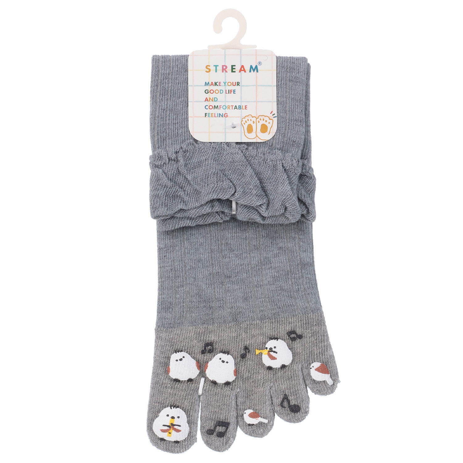 STREAM 5本指 シマエナガ 音楽会 クルー丈 靴下 - 画像3