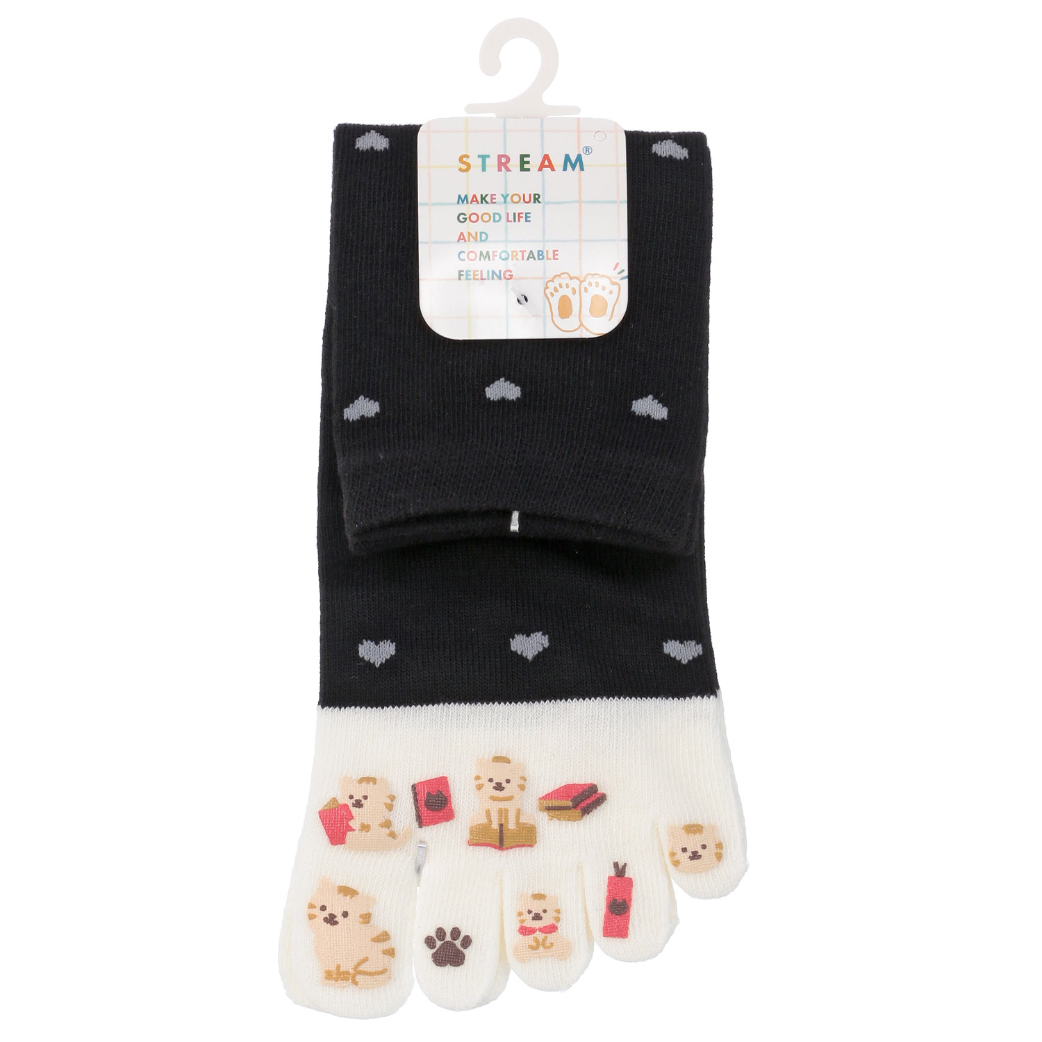 STREAM  5本指 本好きねこ クルー丈 靴下 - 画像3