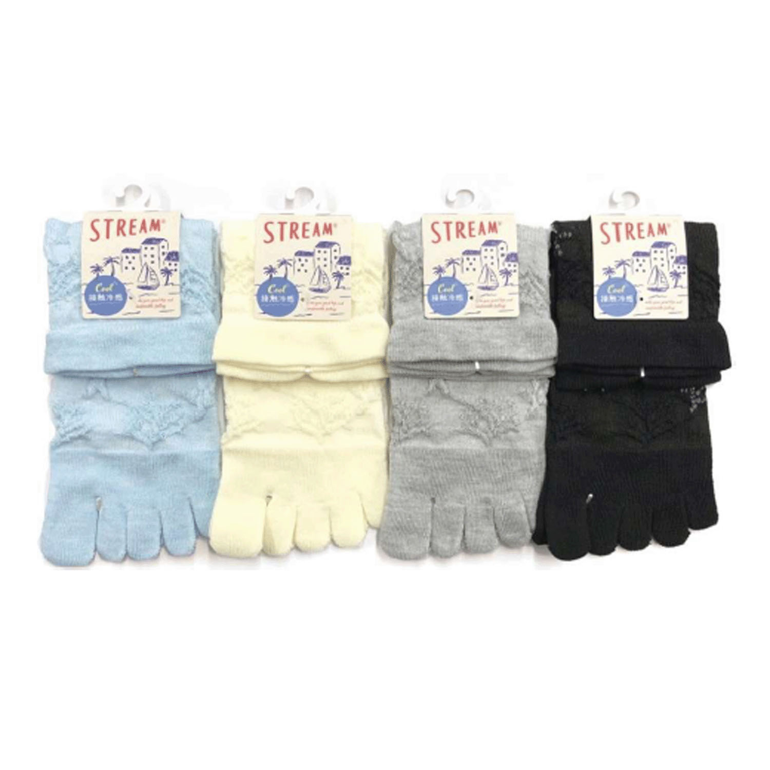 STREAM 5本指 接触冷感 クルー丈 貝とサンゴフロート 靴下 - 画像1