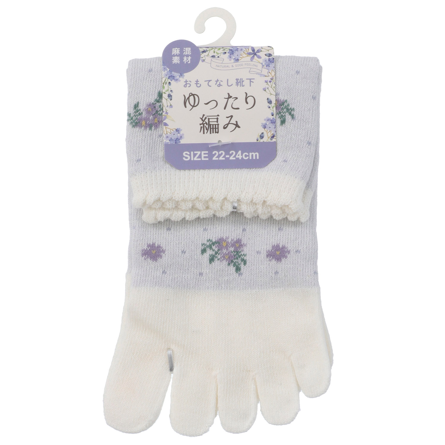 STREAM 5本指 ゆったり編み 麻混素材 ドット花柄 クルー丈 靴下 - 画像2