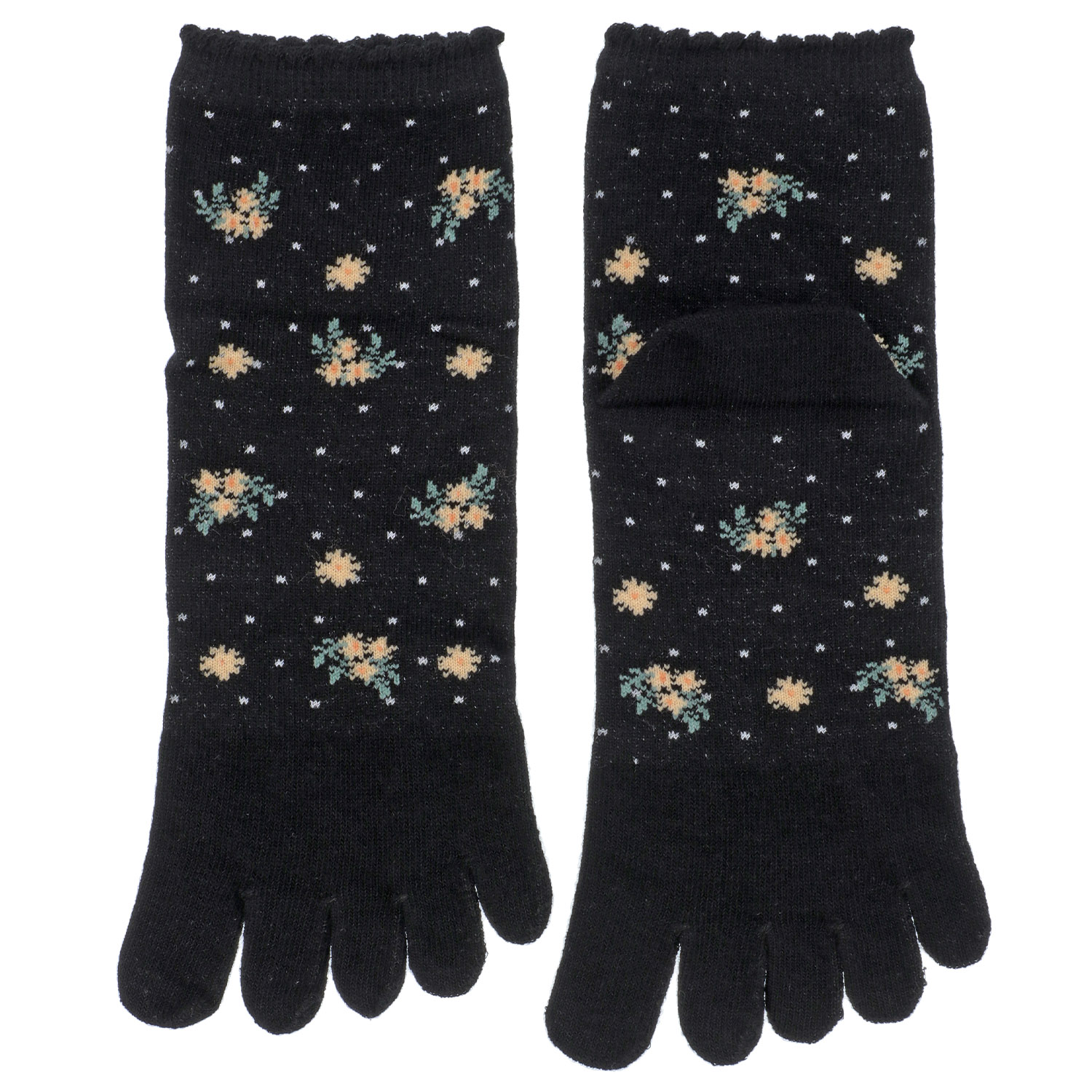 STREAM 5本指 ゆったり編み 麻混素材 ドット花柄 クルー丈 靴下 - 画像3