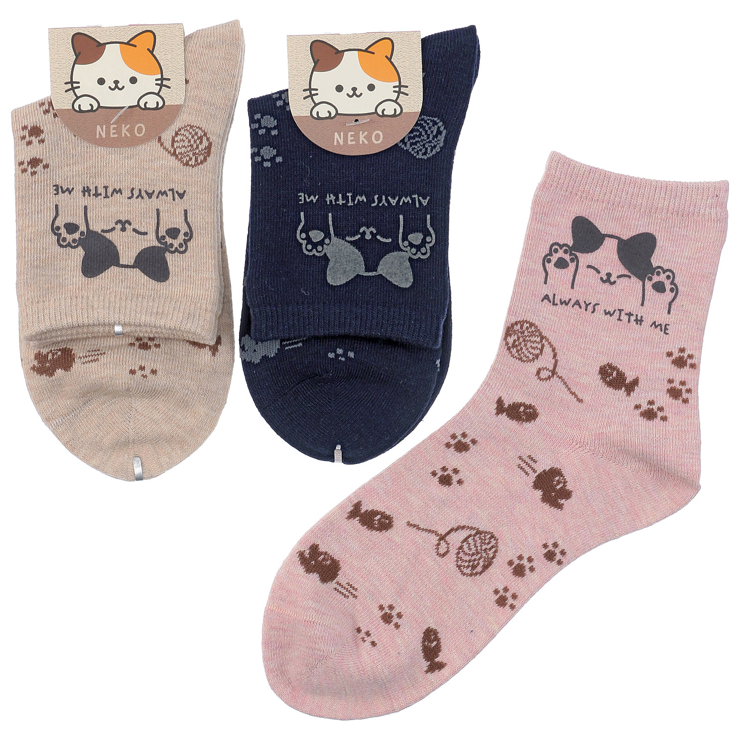 ロークルー丈 三毛猫顔料P総柄