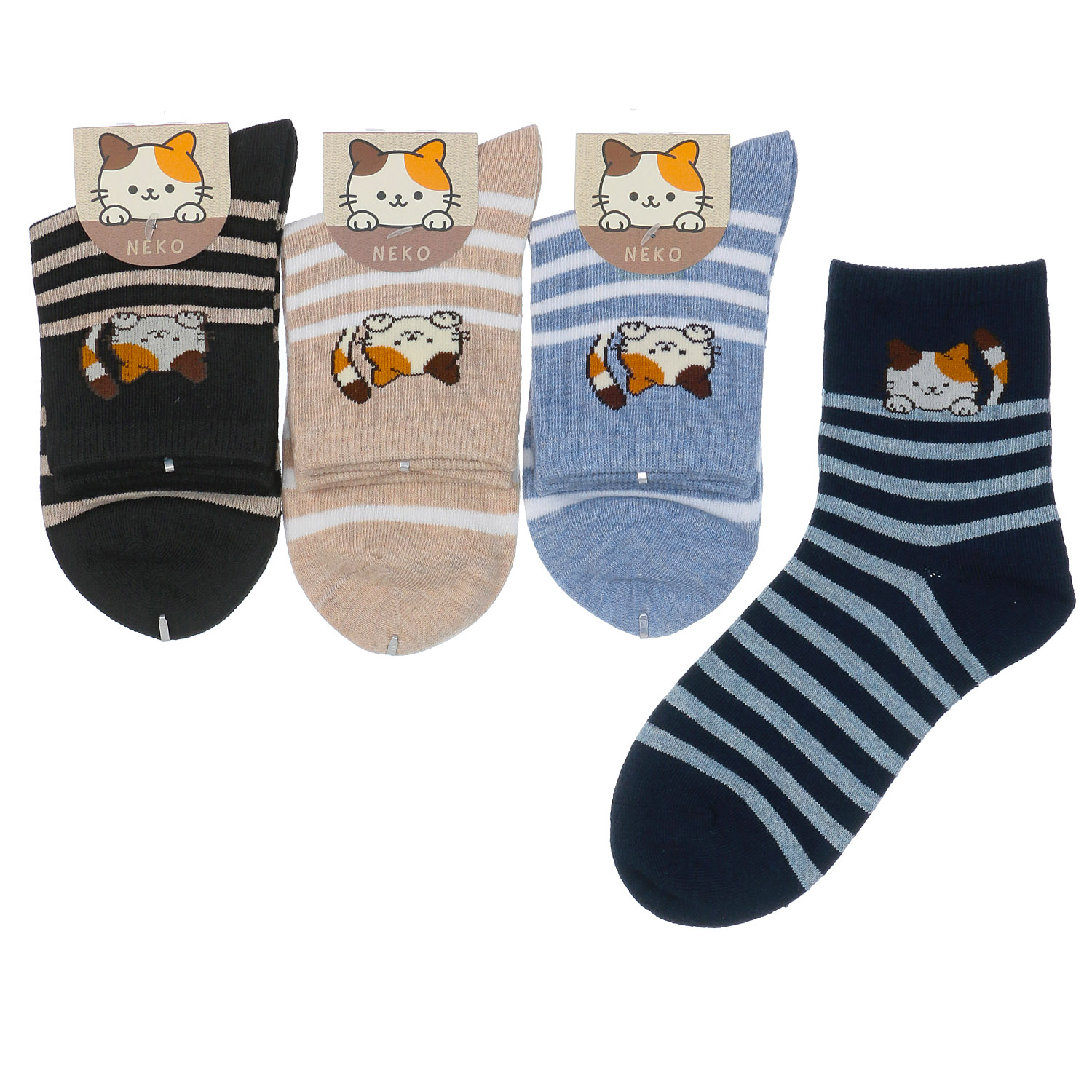 ロークルー丈 三毛猫ボーダー - 画像1