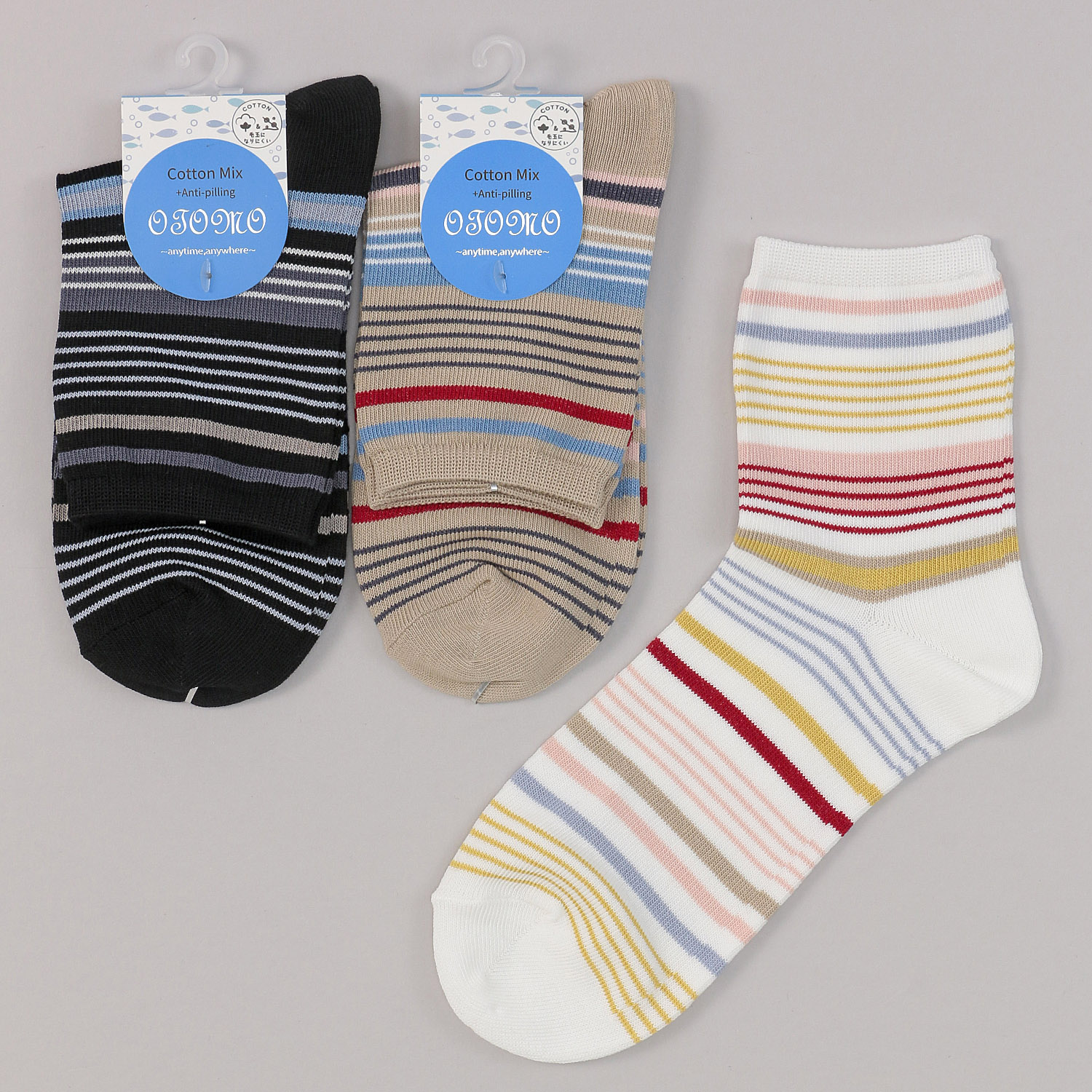 ロークルー丈 抗ピル加工 マルチボーダ－