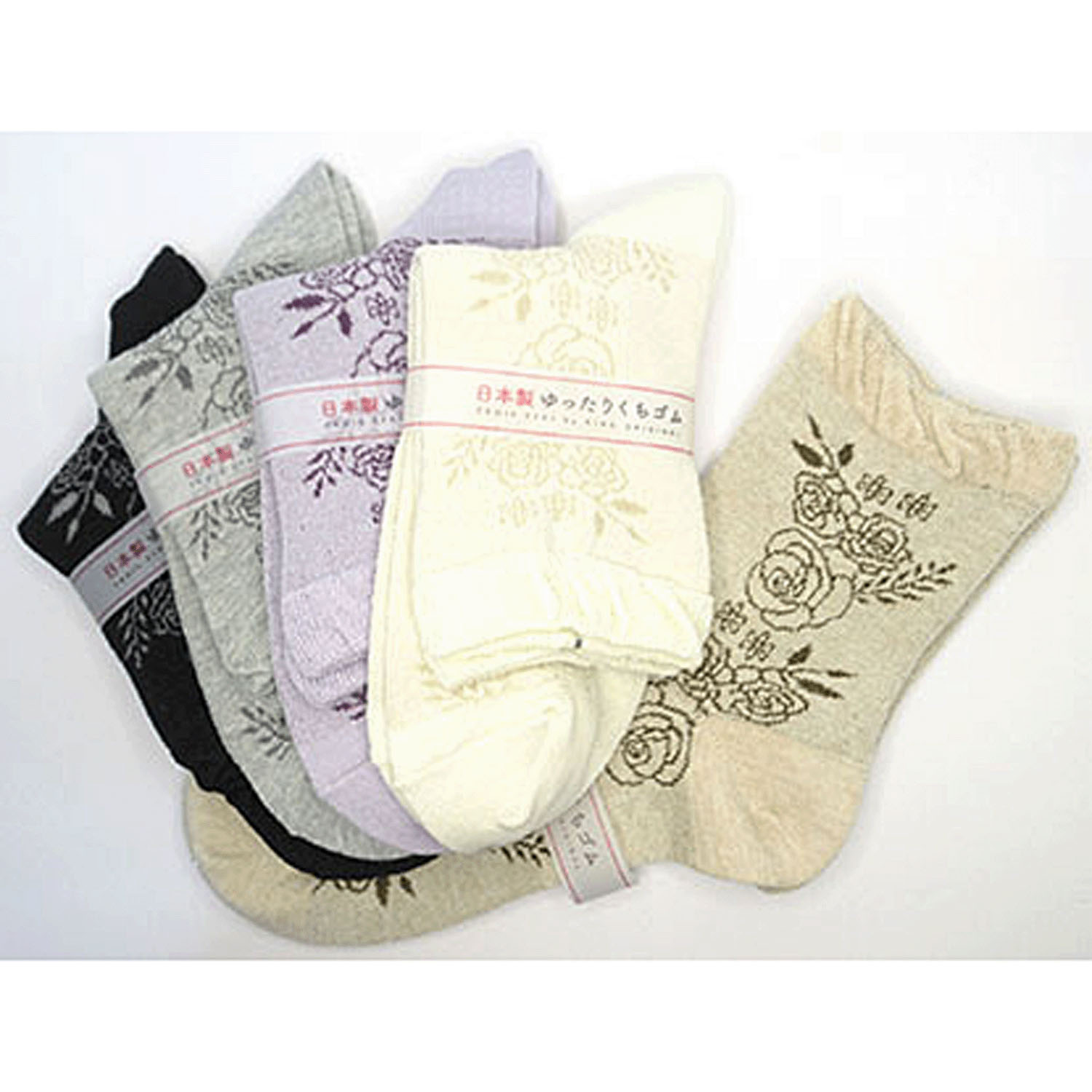 クルーソックス スパイラル薔薇柄 - 画像1