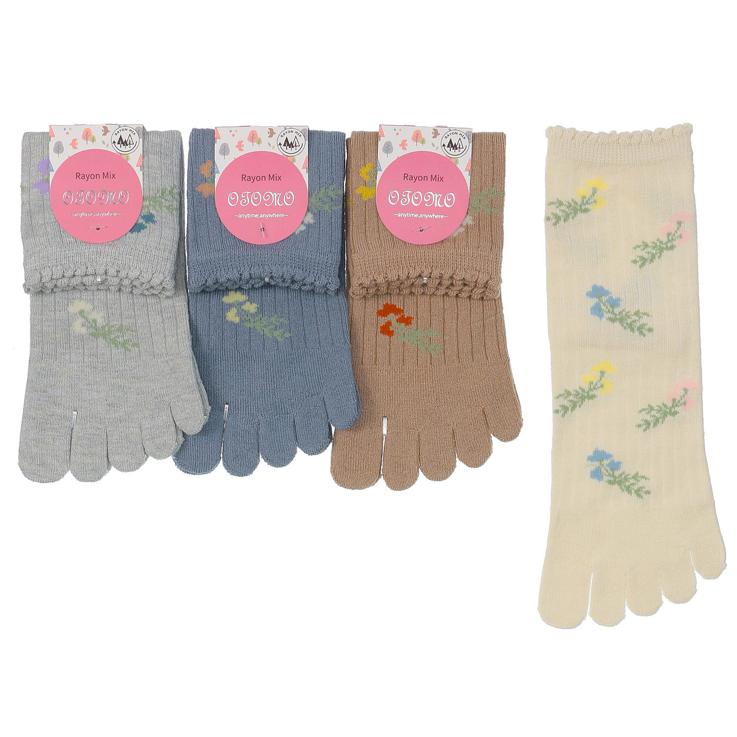 5本指 ロークルー丈 ピコスパイラル畔フラワー - 画像1