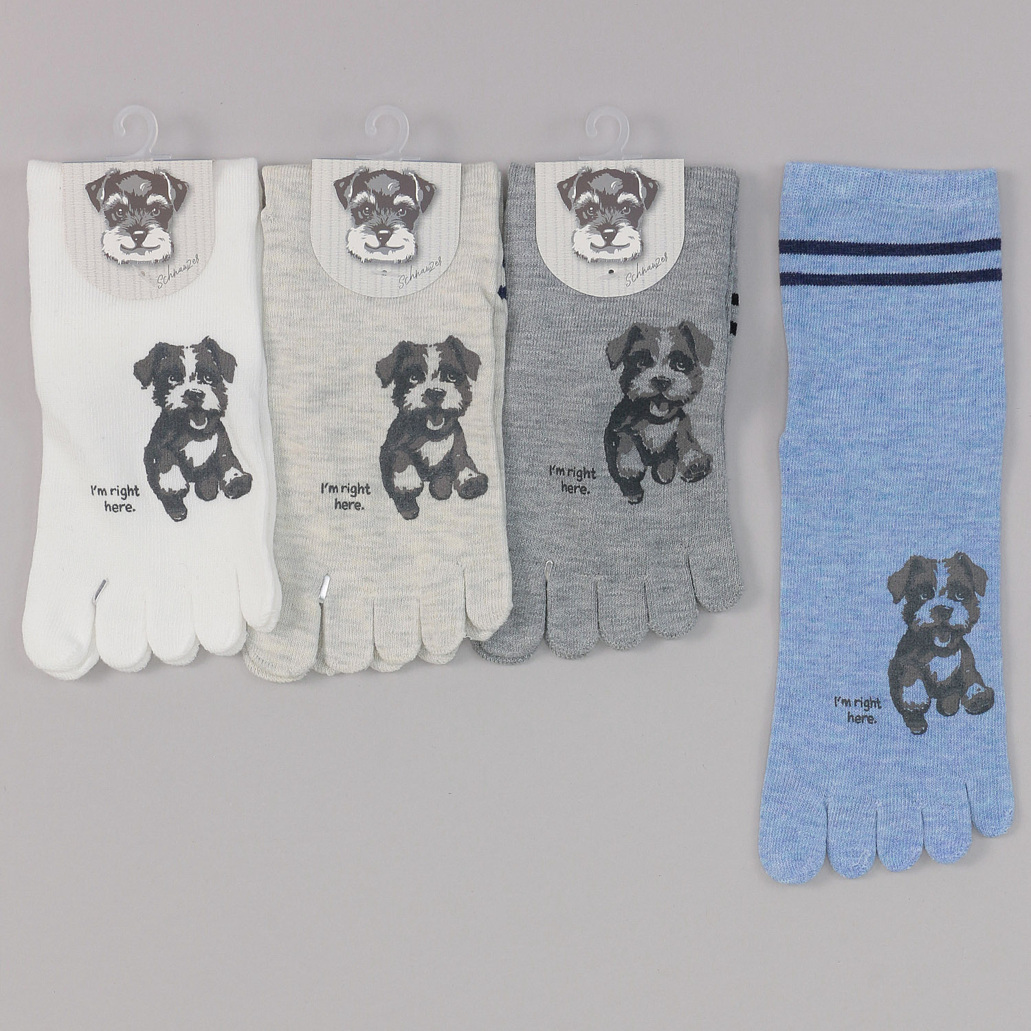 5本指 ロークルー丈 シュナウザー顔料プリント2本ライン - 画像1