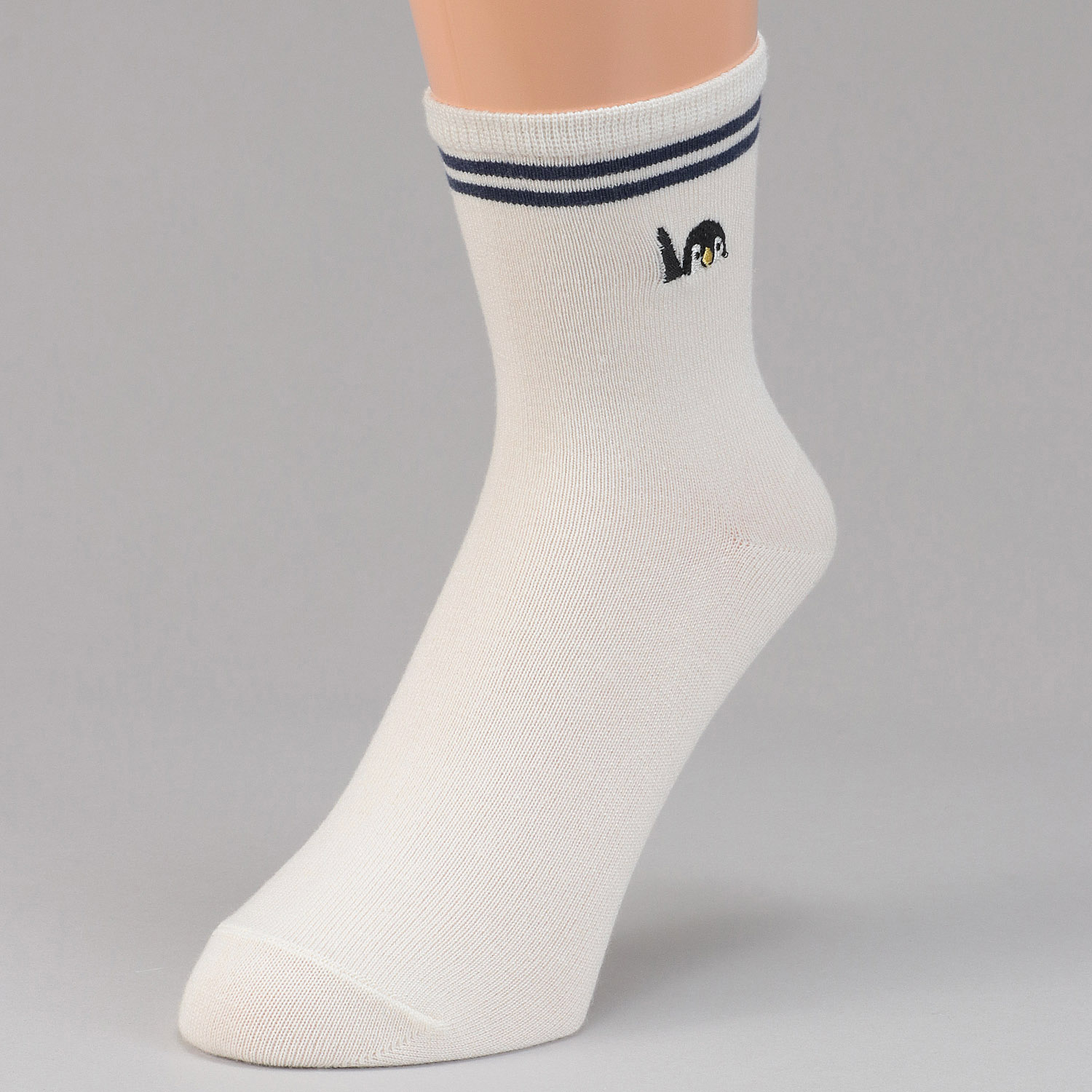 接触冷感 ロークルー丈 ペンギン刺繍ライン - 画像3