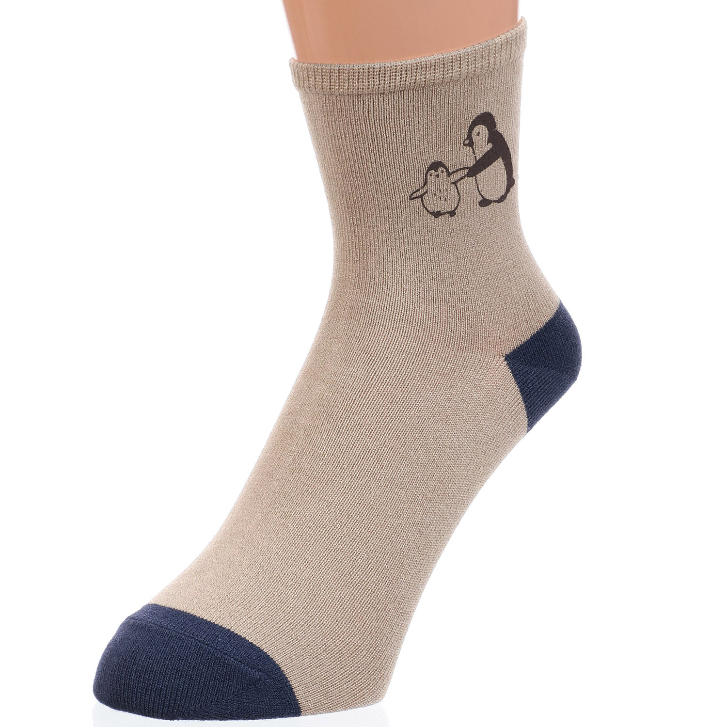 接触冷感 ロークルー丈 ペンギン顔料プリント 切替無地 - 画像3