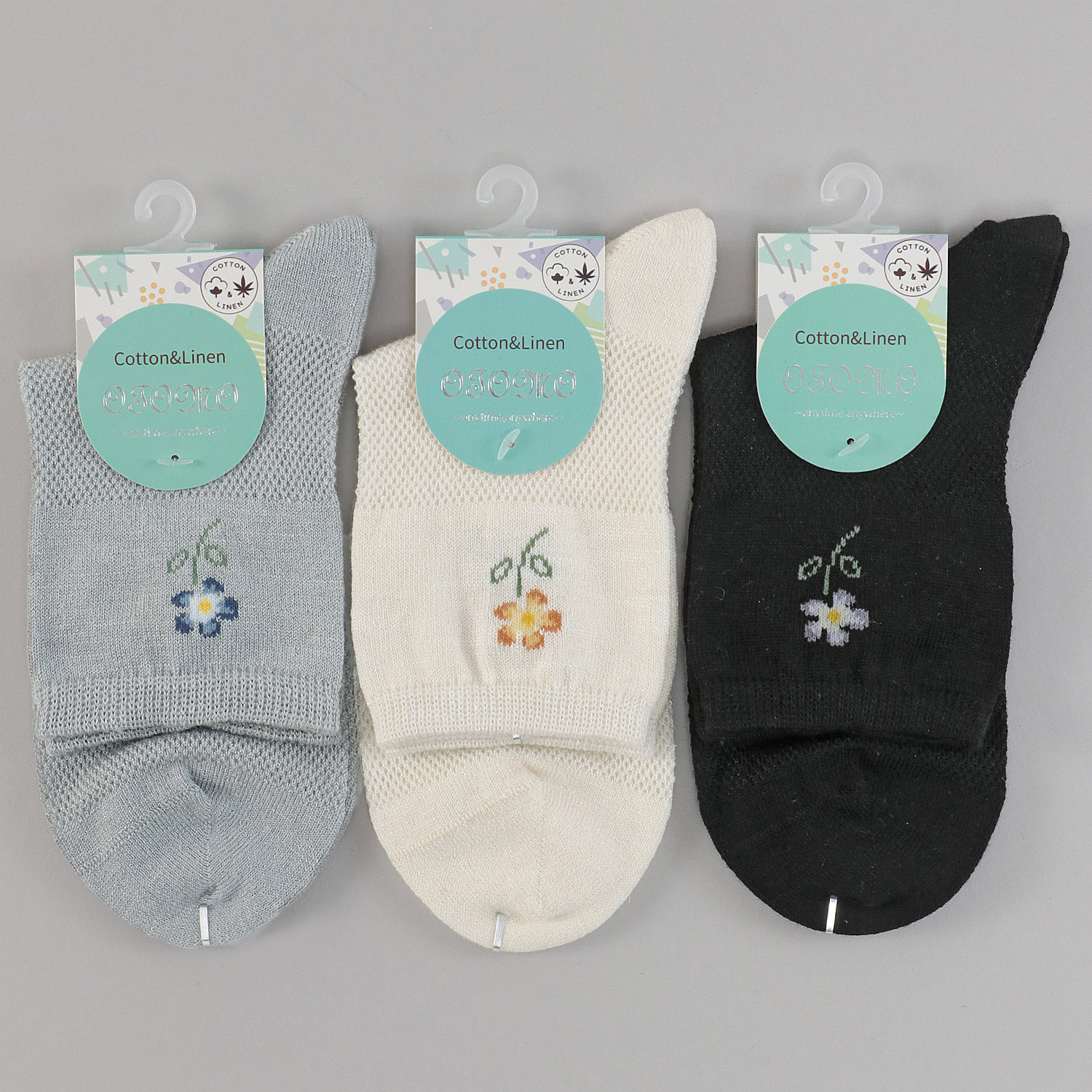 ロークルー丈 綿麻入 花切替メッシュ無地 - 画像1