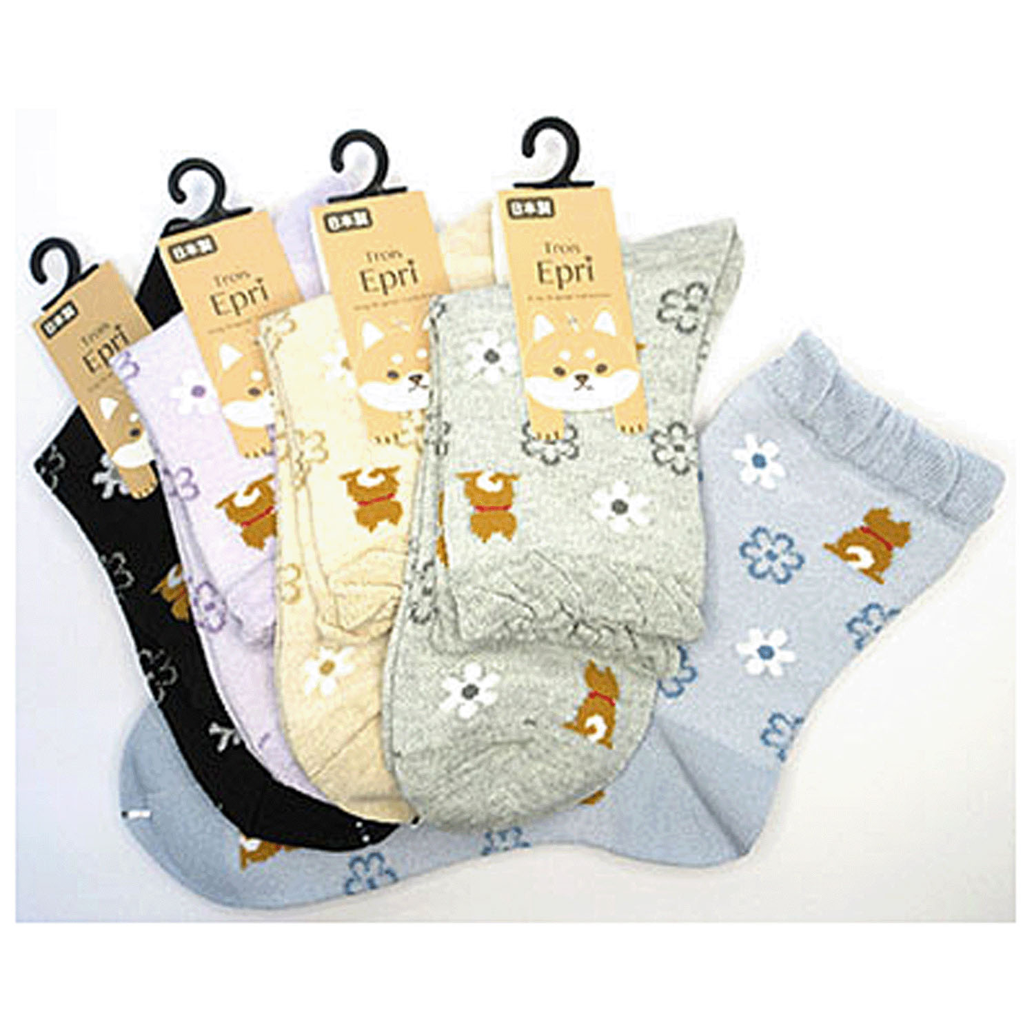 クルーソックス 総メッシュ 柴犬と花 - 画像1