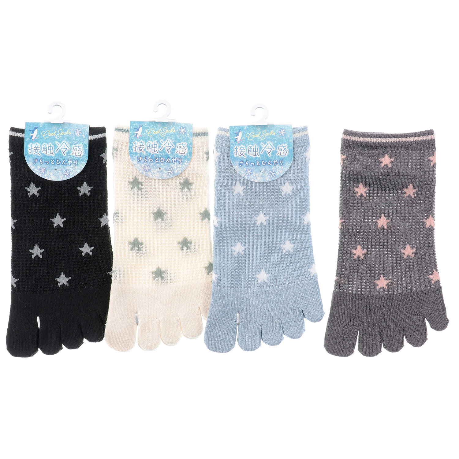 5本指 接触冷感 スニーカー丈 ワッフル星柄 - 画像1