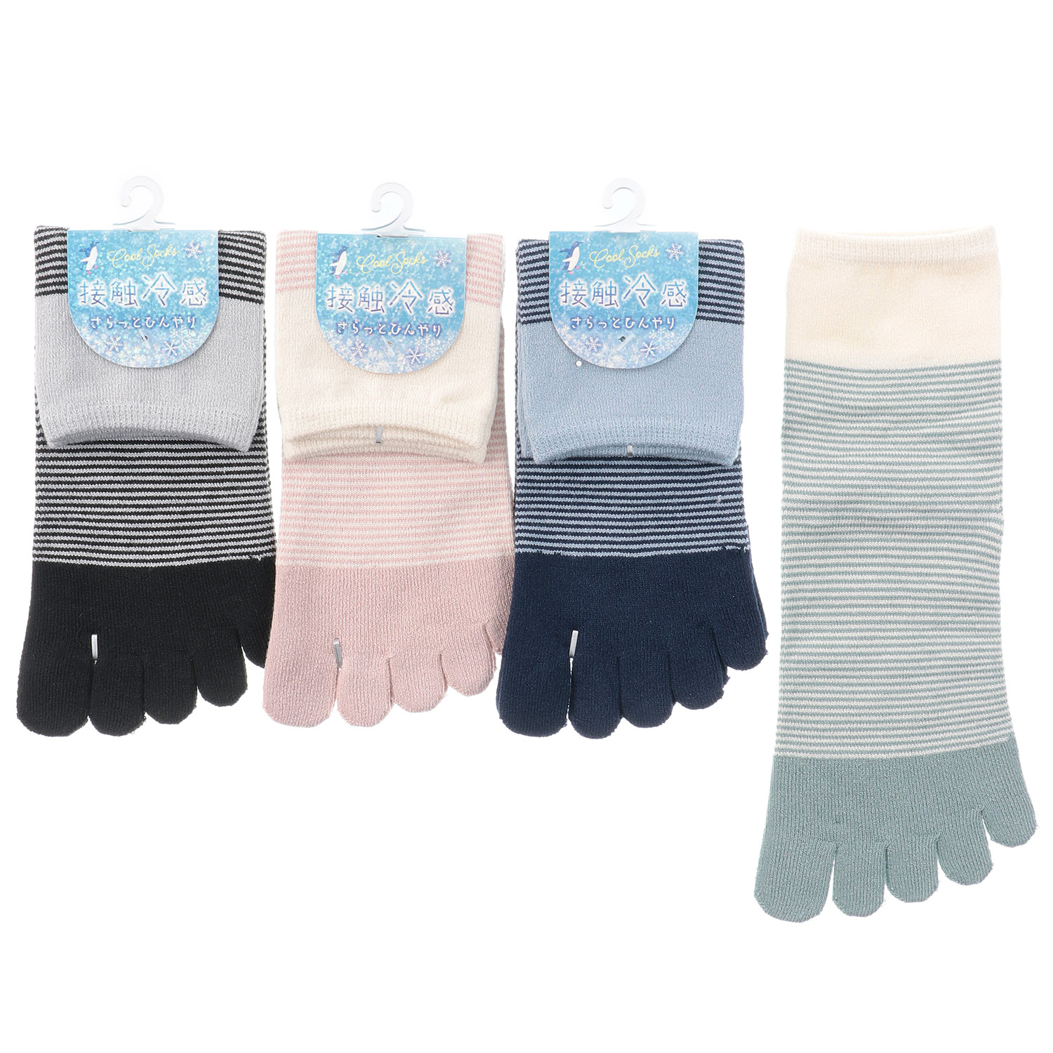 5本指 接触冷感 ロークルー丈 ボ－ダー - 画像1