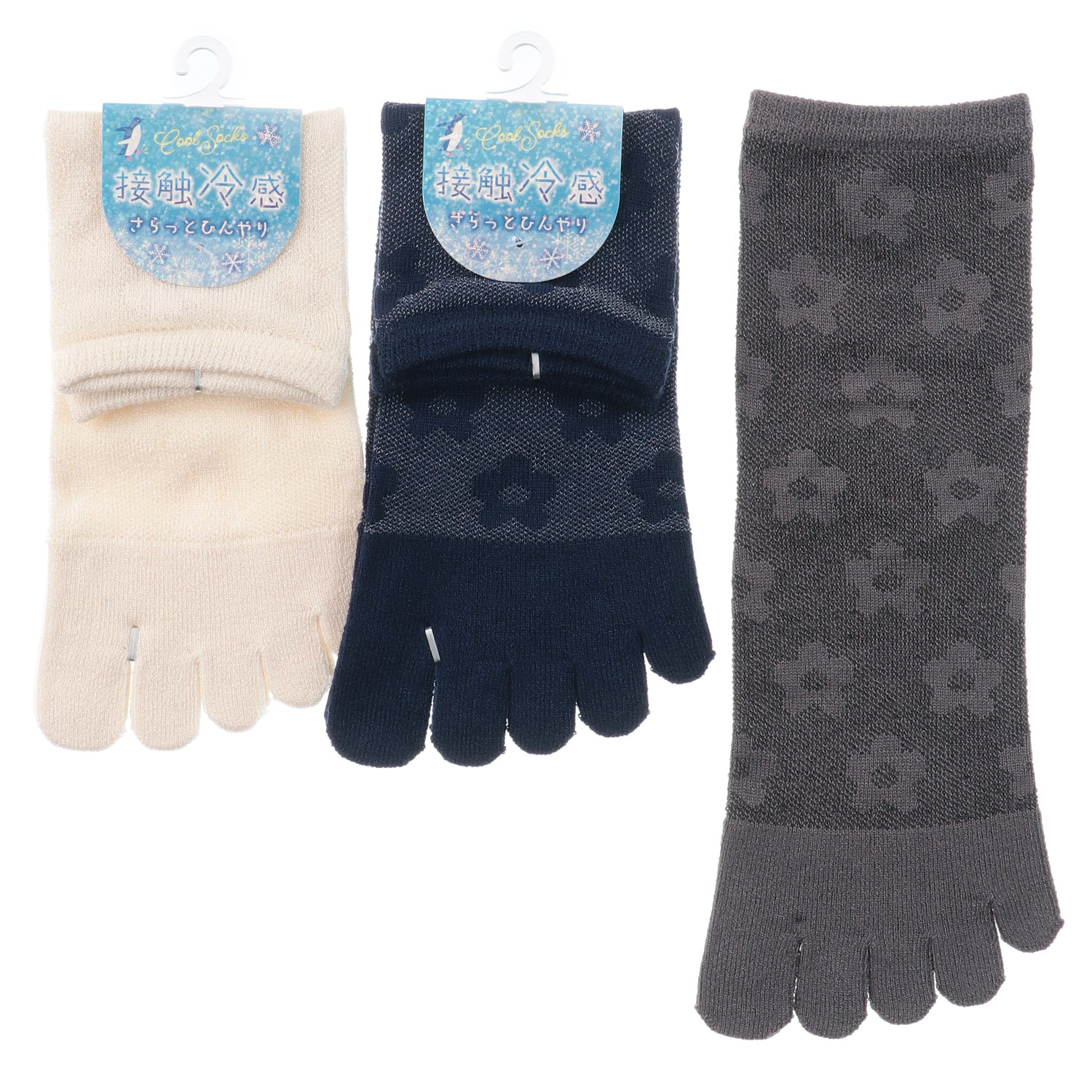 5本指 接触冷感 ロークルー丈 メッシュフラワー - 画像1