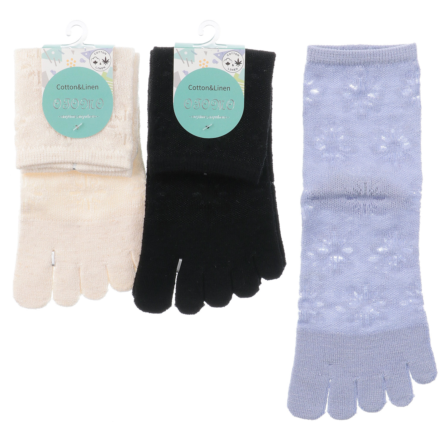 5本指 ロークルー丈 綿麻入り メッシュ花 - 画像1