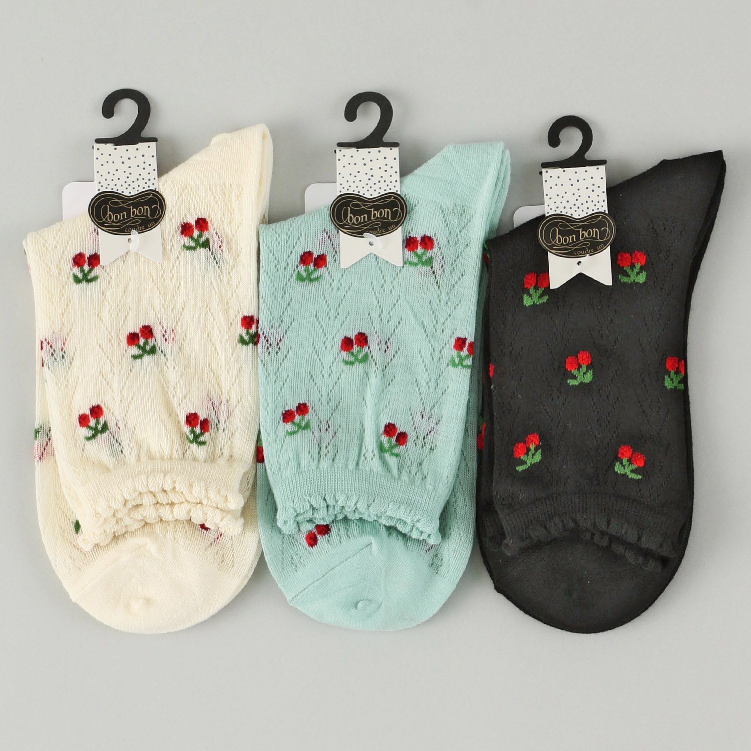 bonbon ロークルー レース風メッシュ チェリー