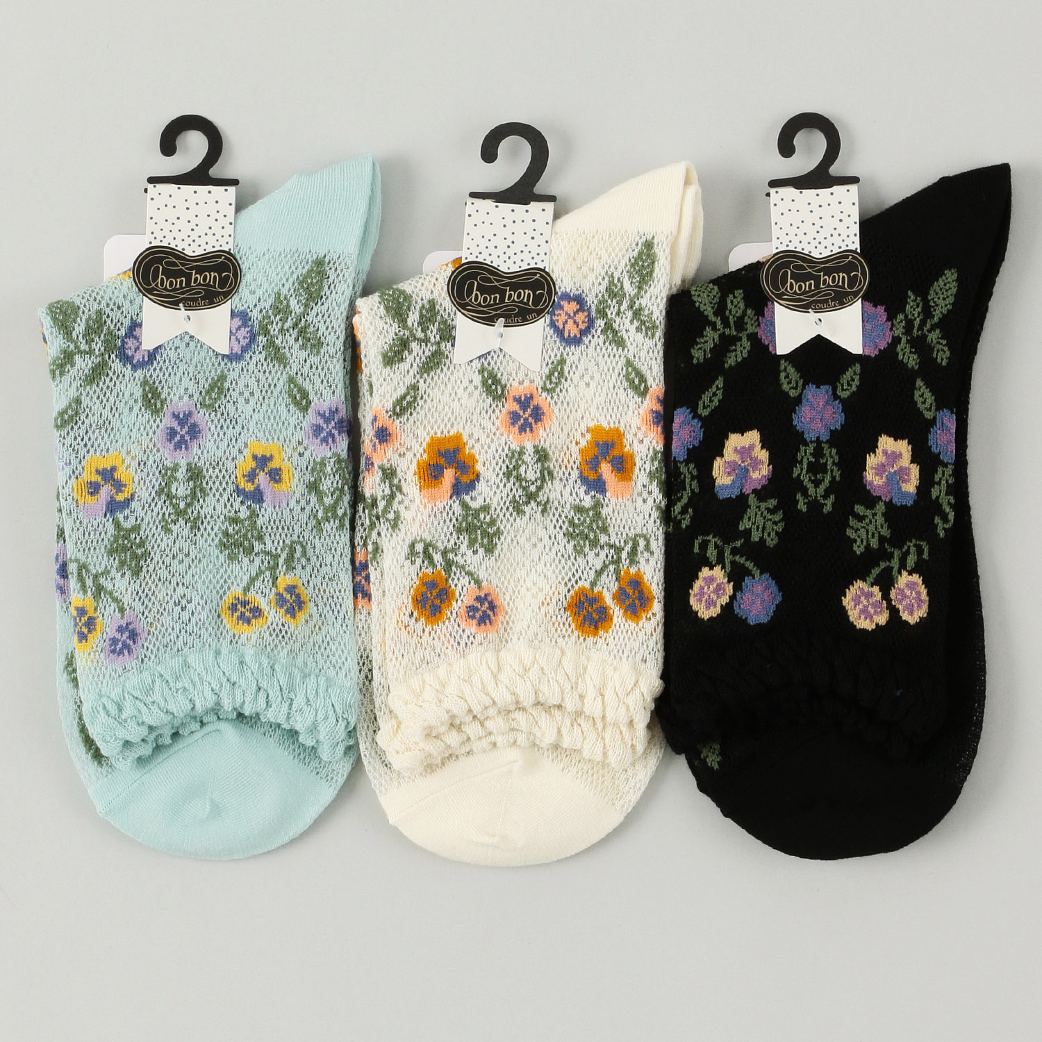 bonbon ロークルー レース風メッシュ パンジー - 画像1