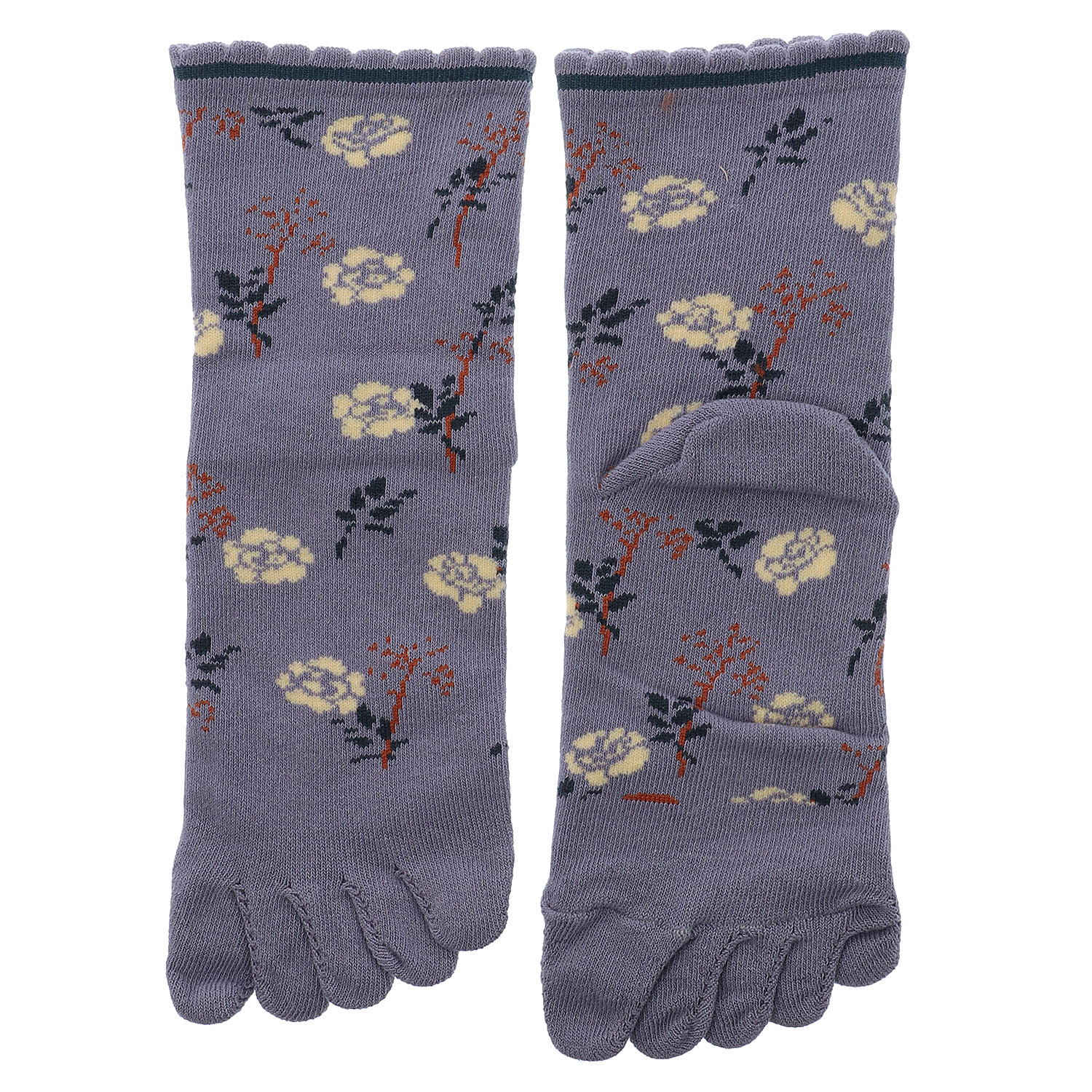 5本指 ロークルー丈 表綿100％ ツタ柄【在庫限り】 - 画像2