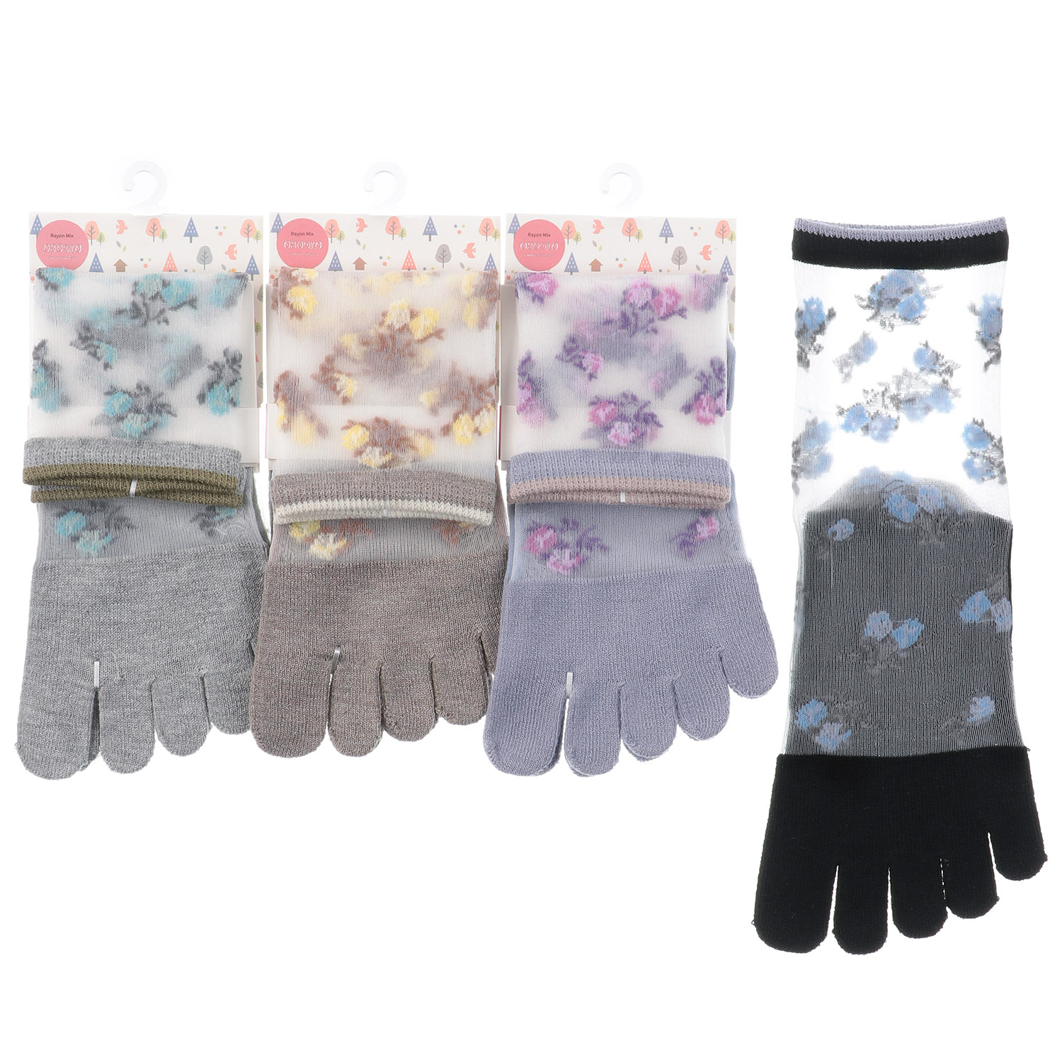 5本指 シースルー ロークルー丈 小花