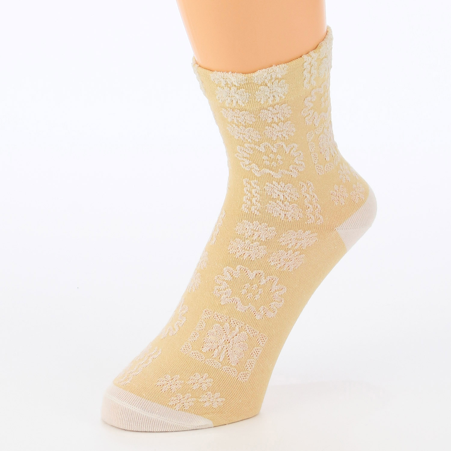 あなたに優しい 小寸（21－23cm） ロークルー 表綿100％ レースパッチワ－ク【在庫限り】 - 画像3