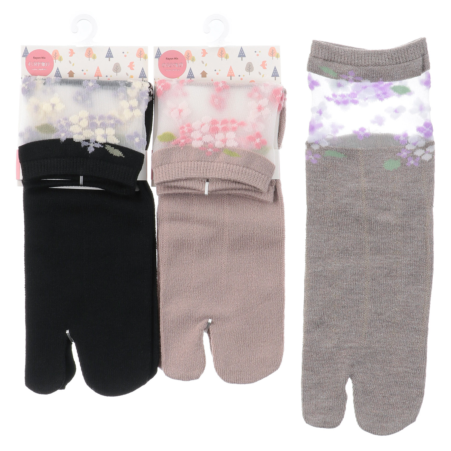 足袋 部分シースル－ ロークルー丈 紫陽花