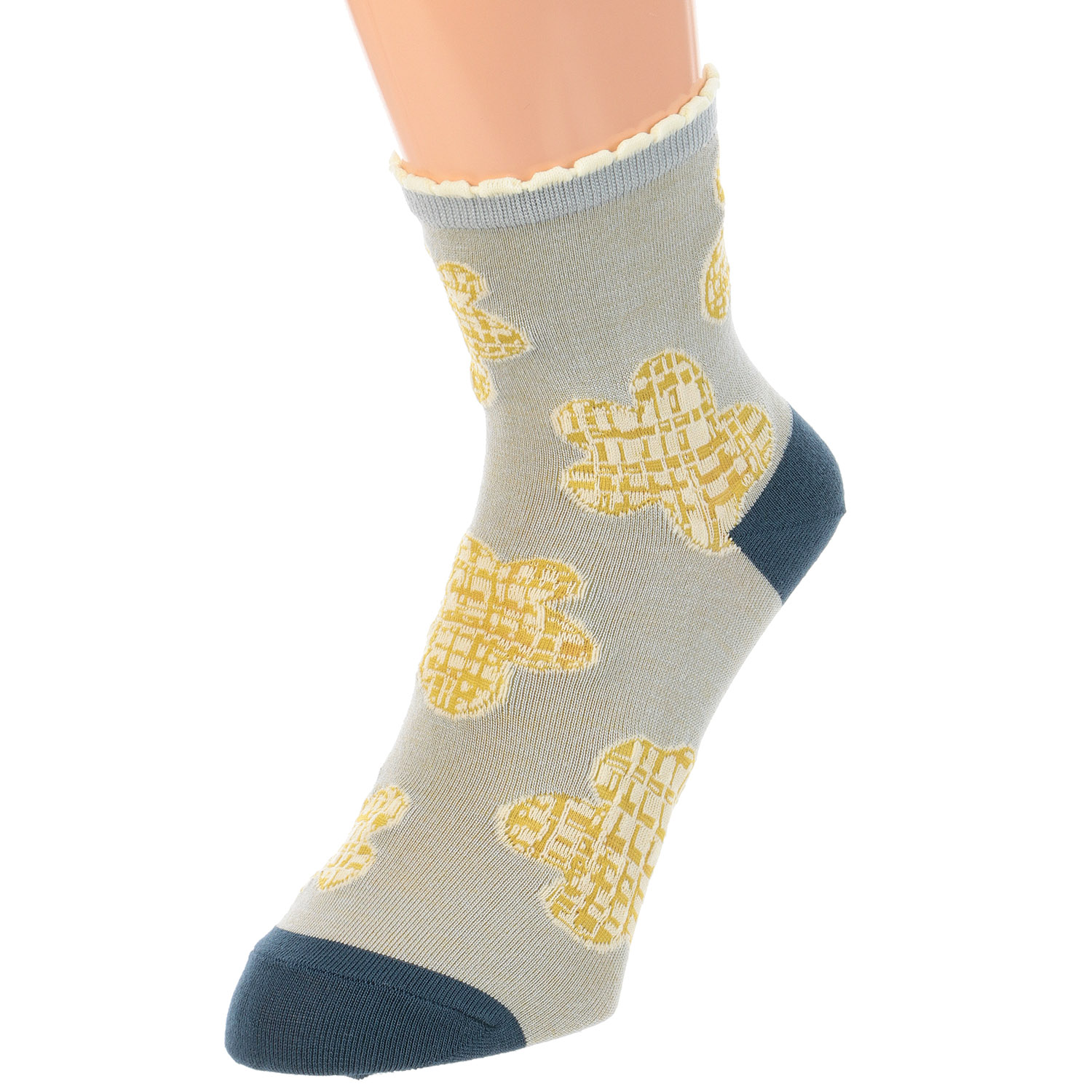 ひやりん抗菌防臭 ロークルー丈 ギンガムフラワー - 画像3