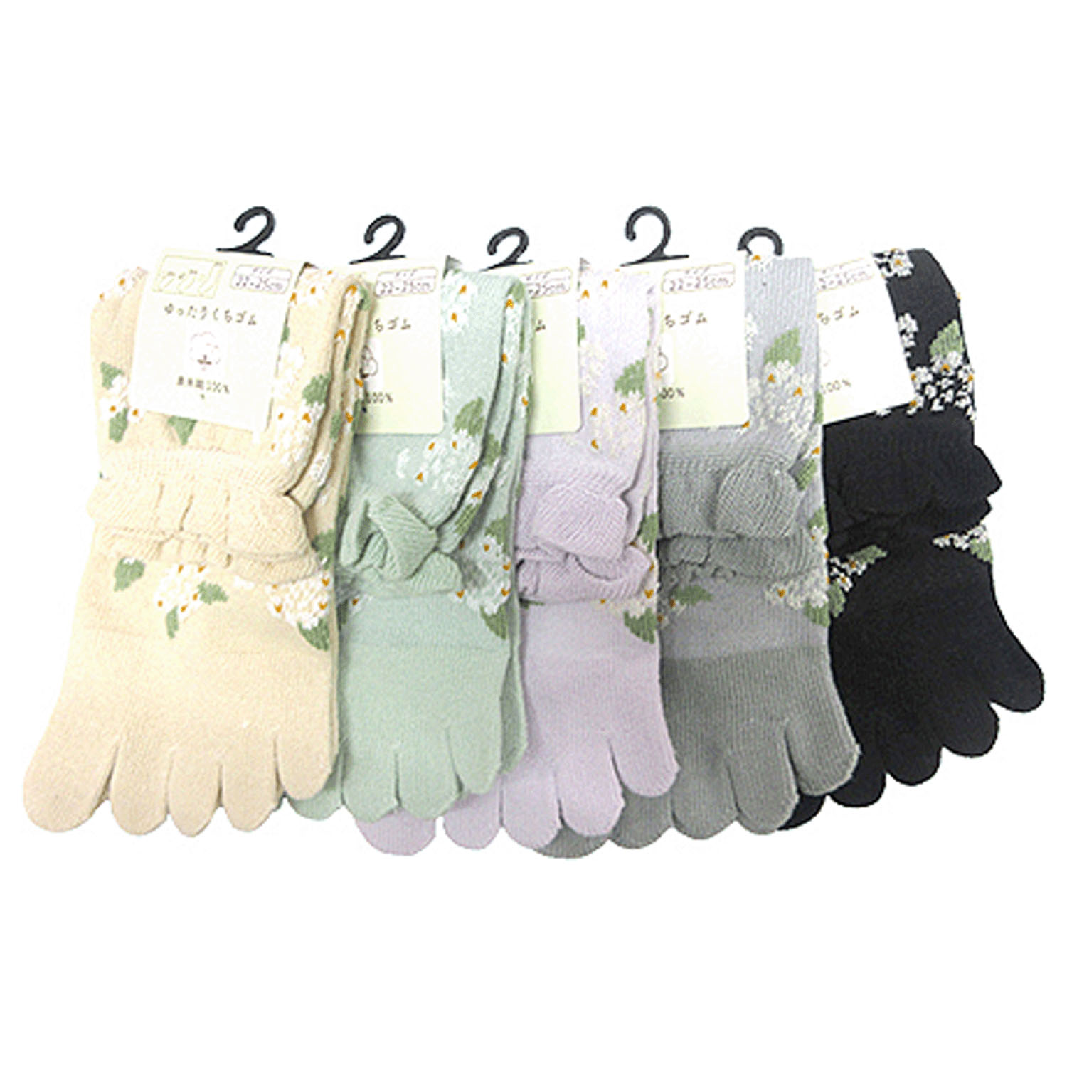 クルー丈 5本指 フロート花柄