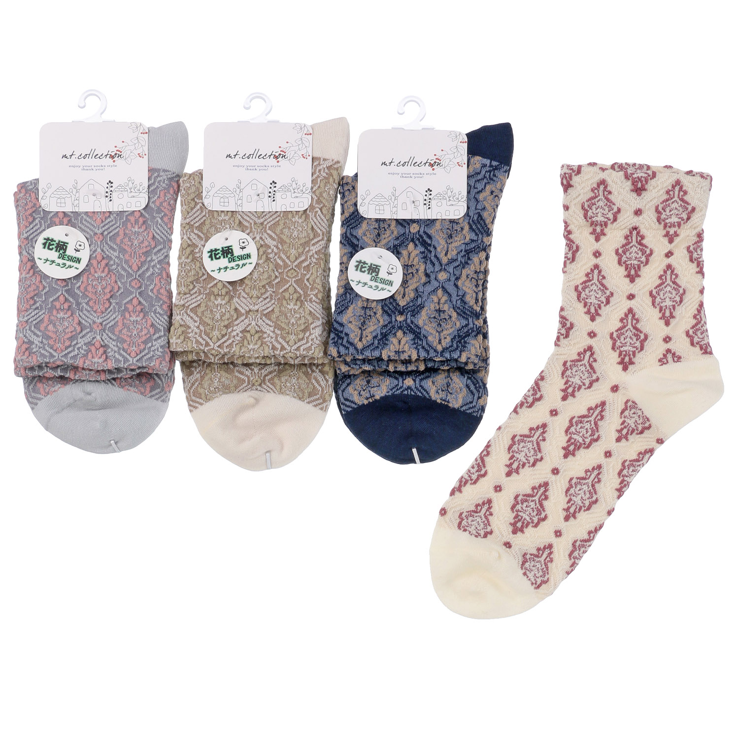 クルー丈 フロート花総柄 靴下 - 画像1