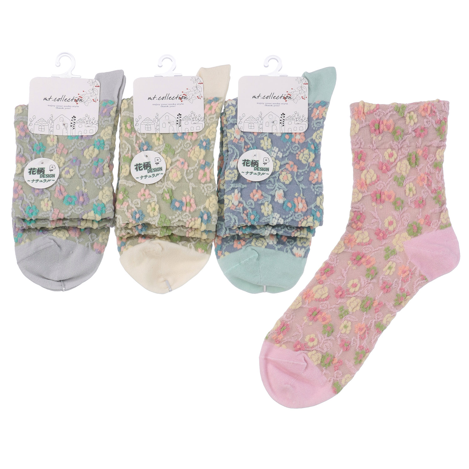クルー丈 フロート花総柄 靴下
