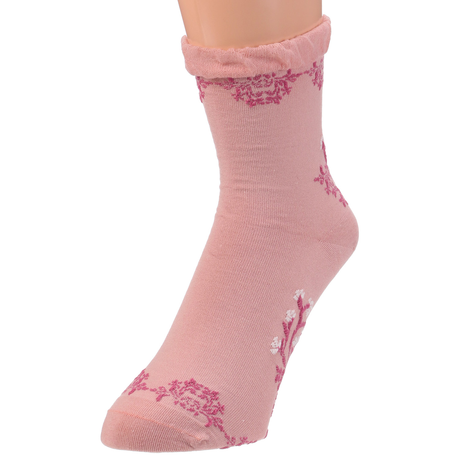 クルー丈 フロート花草柄 靴下 - 画像2