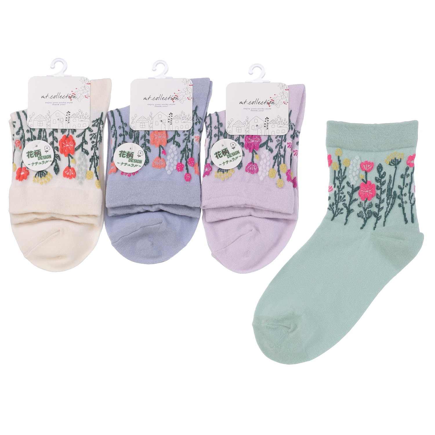 クルー丈 フロート花柄 靴下