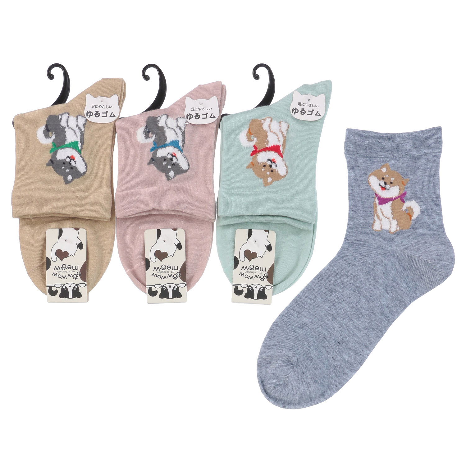 クルー丈 モール犬  靴下