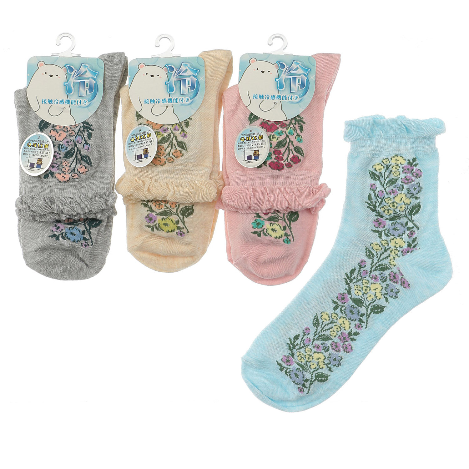 クルー丈 接触冷感 花柄  靴下