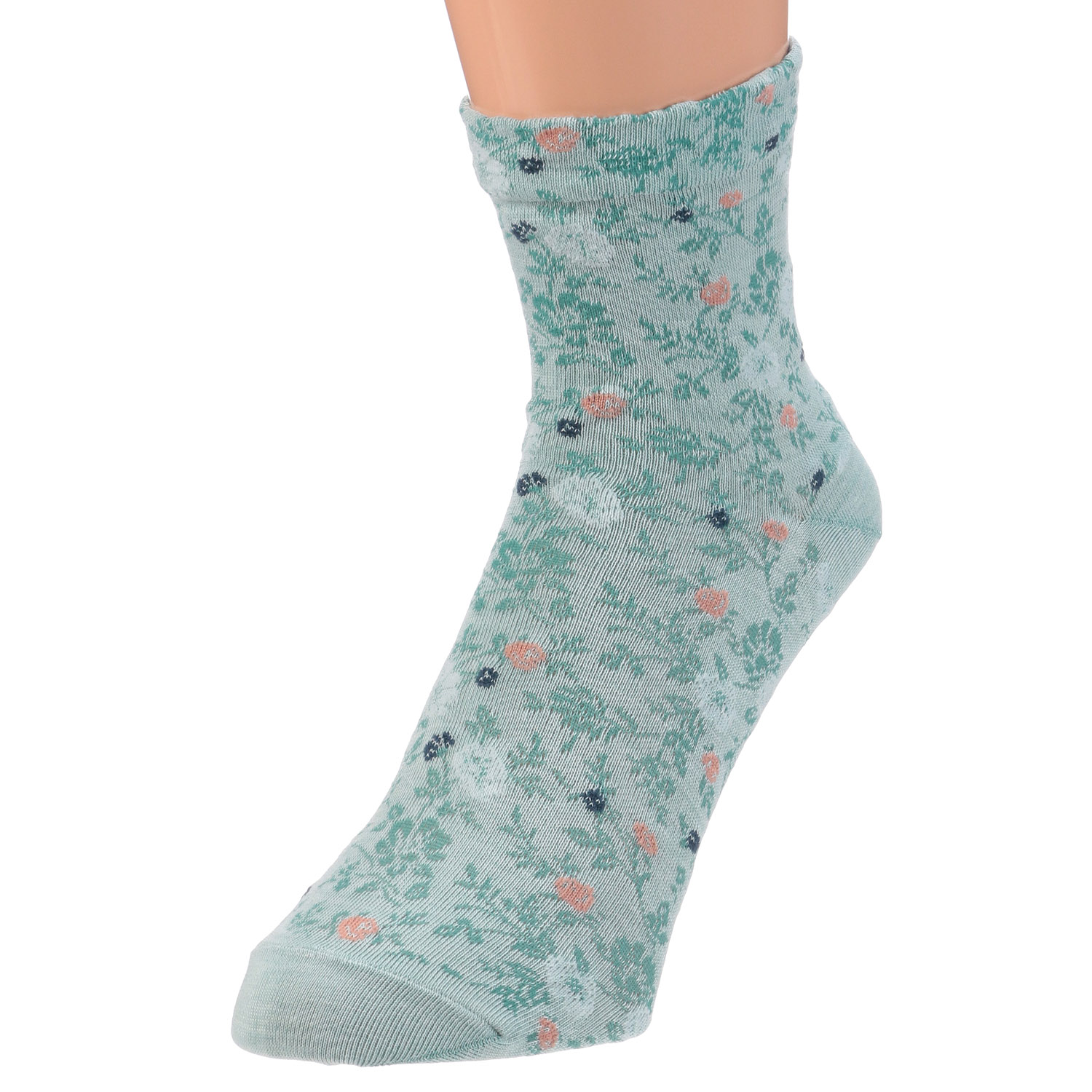 クルー丈 スパイラル小花  靴下 - 画像2