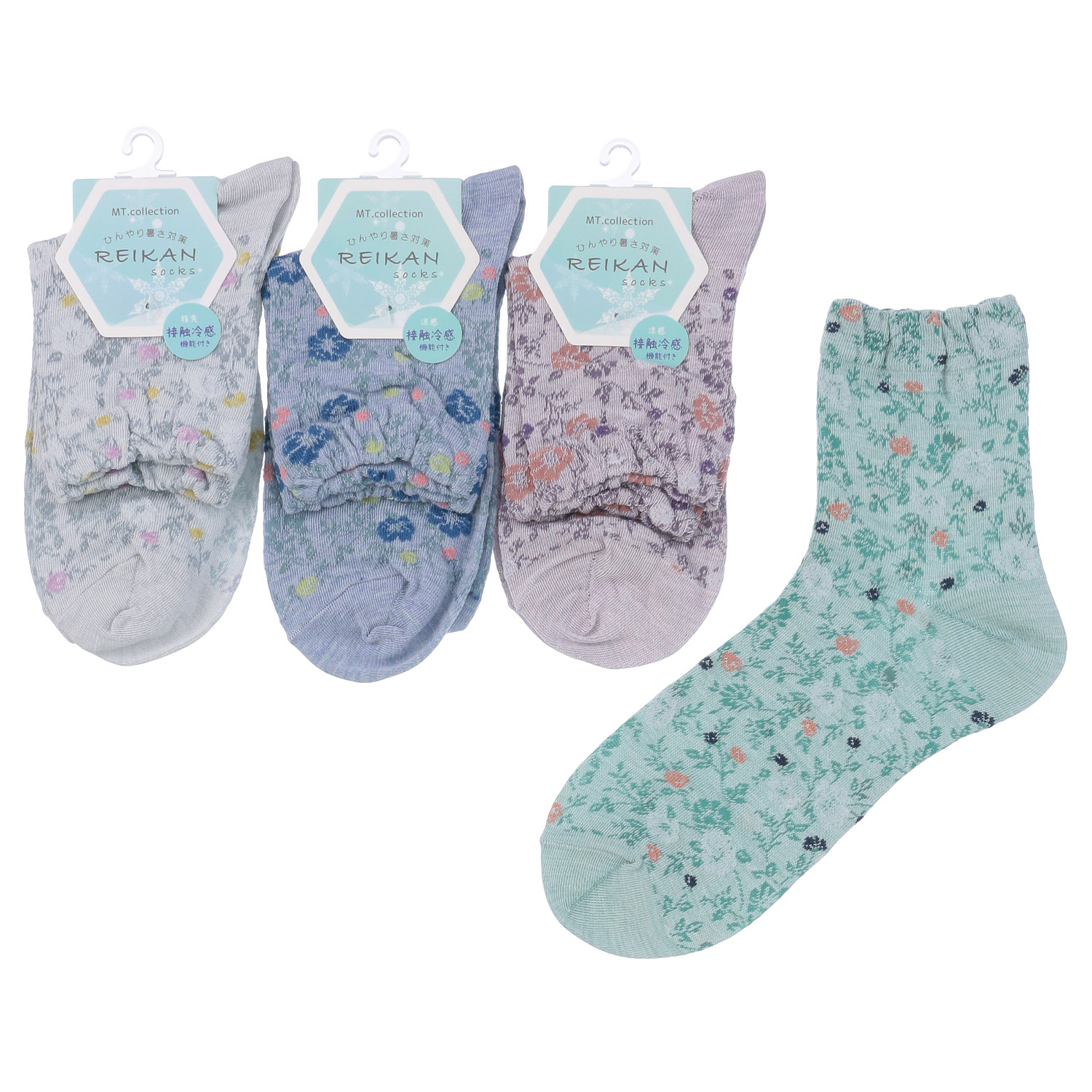 クルー丈 スパイラル小花  靴下