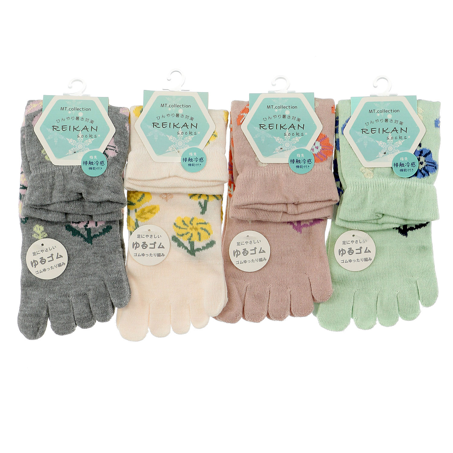 5本指 指先接触冷感 北欧柄  靴下