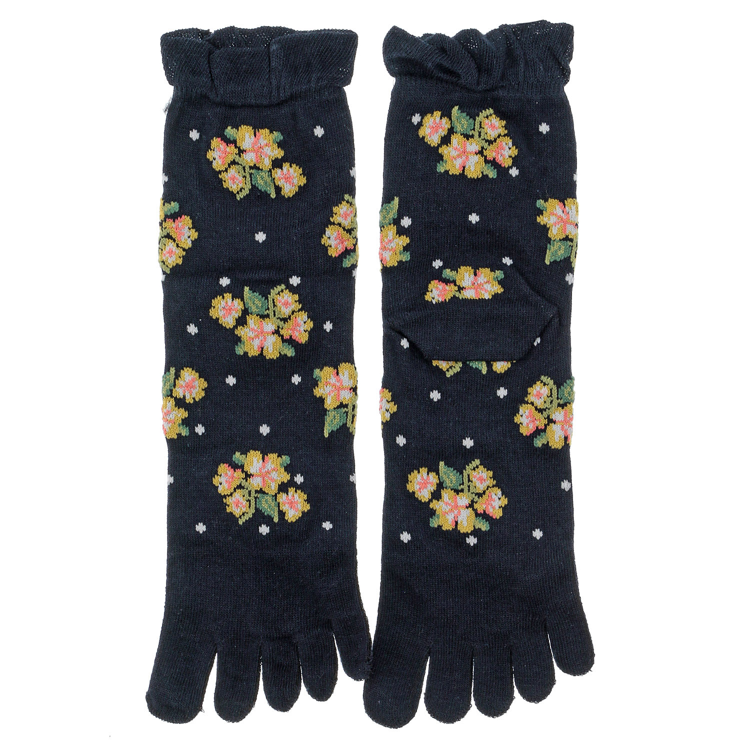 5本指  麻混 花柄 靴下 - 画像2