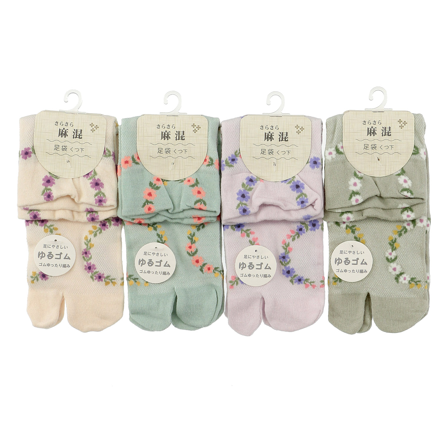 足袋 麻混 リース柄 靴下 - 画像1