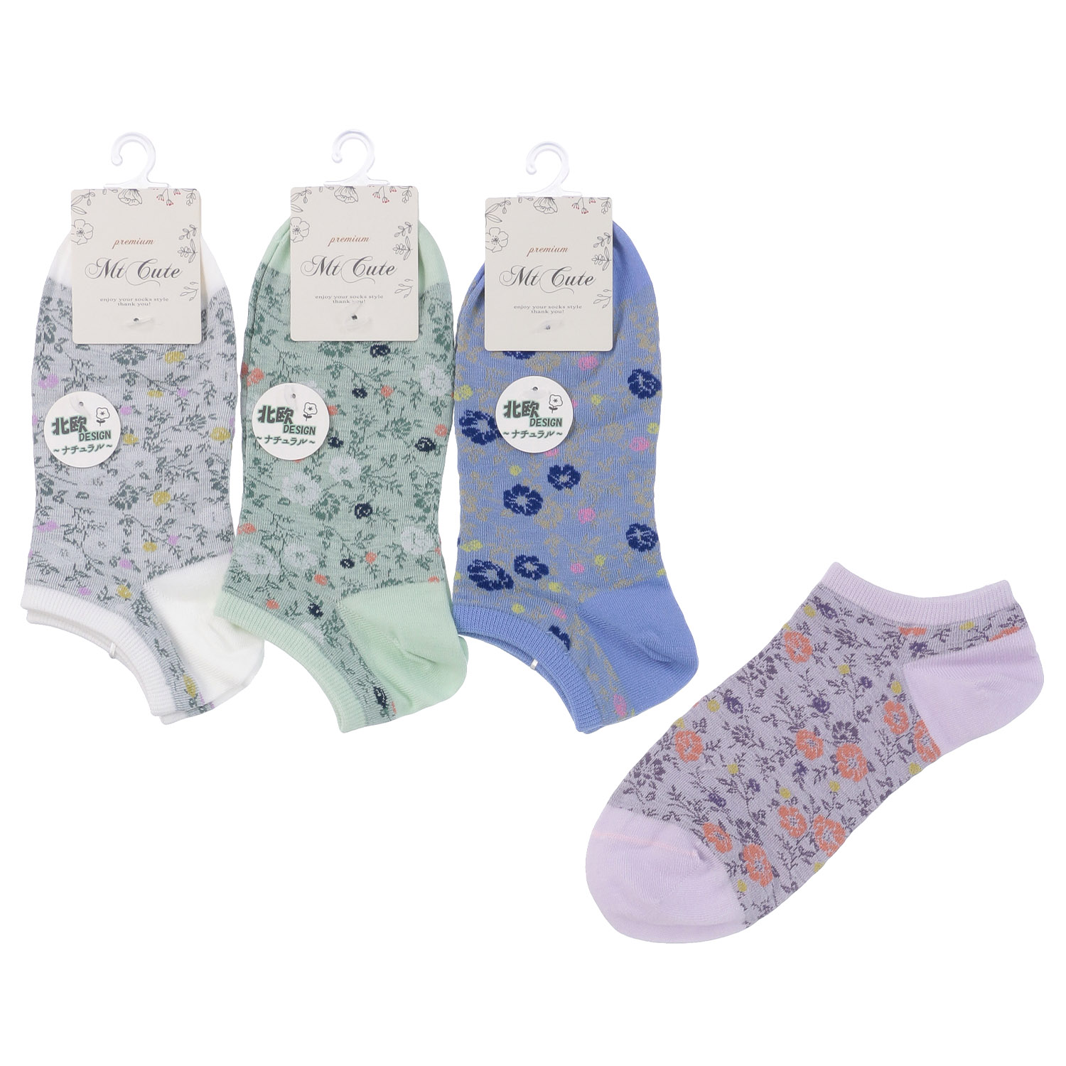 スニーカー丈 スパイラル小花柄 靴下