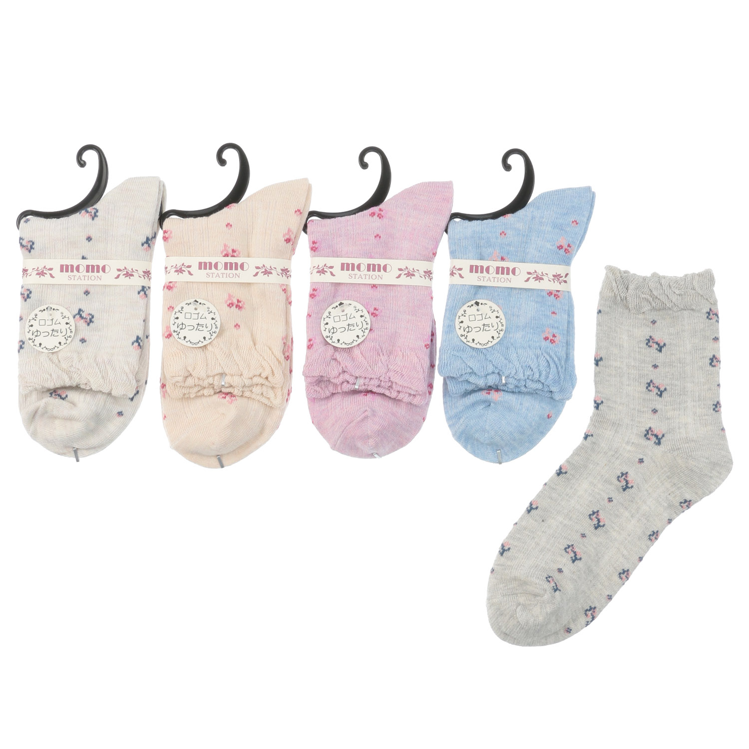 クルー スパイラル 小花 靴下 - 画像1