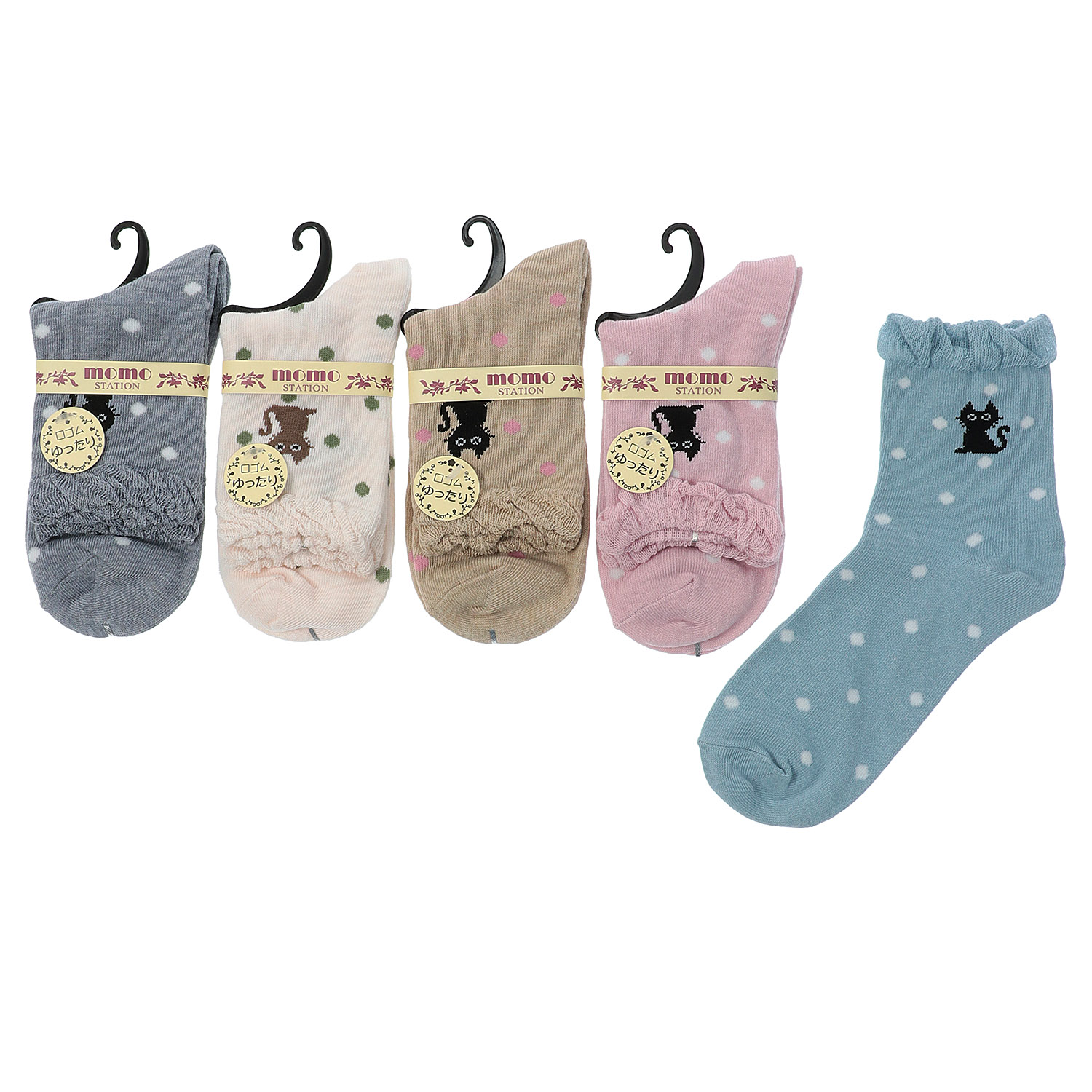 クルー ねこ×ドット 靴下 - 画像1