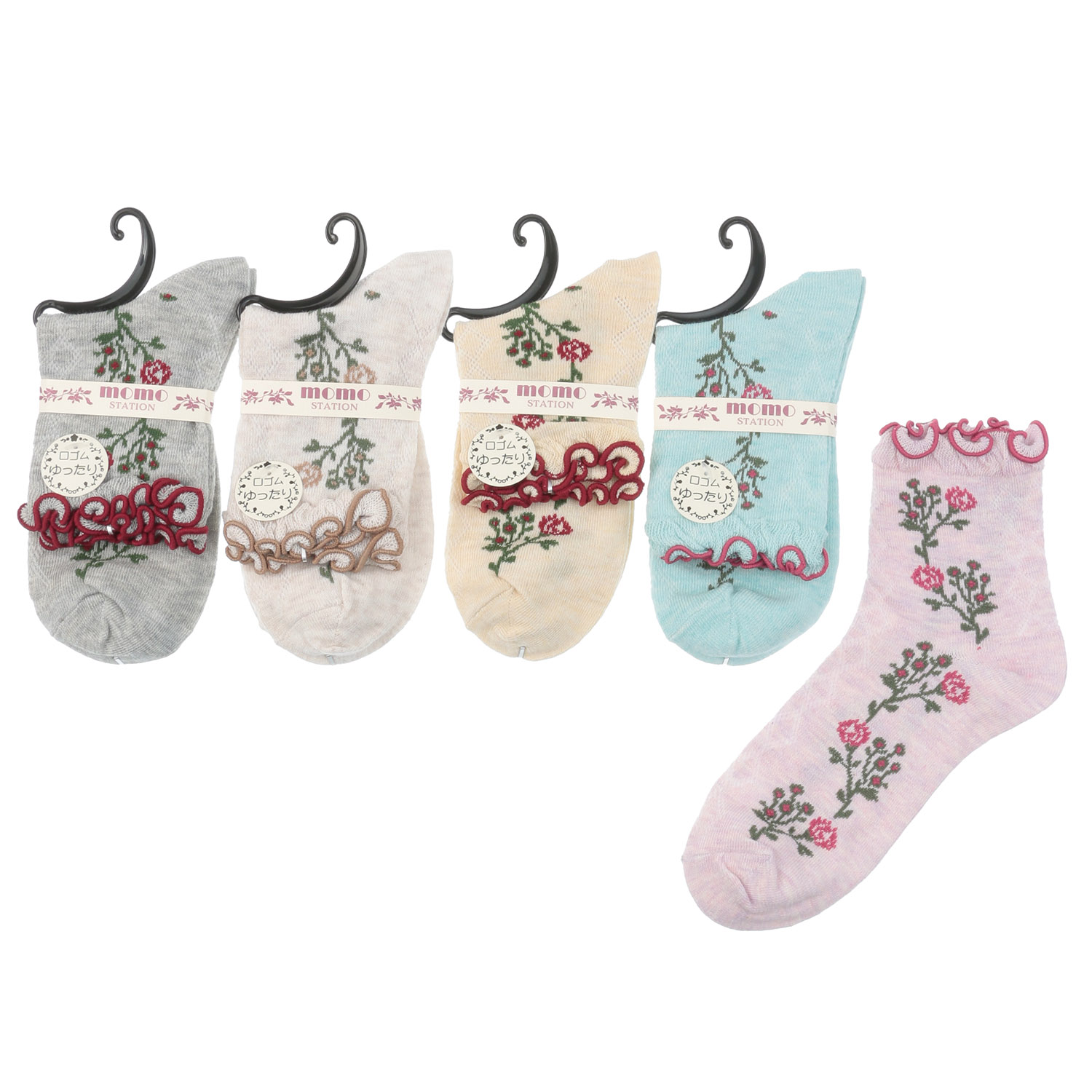 クルー 履き口 メロー お花柄 靴下 - 画像1