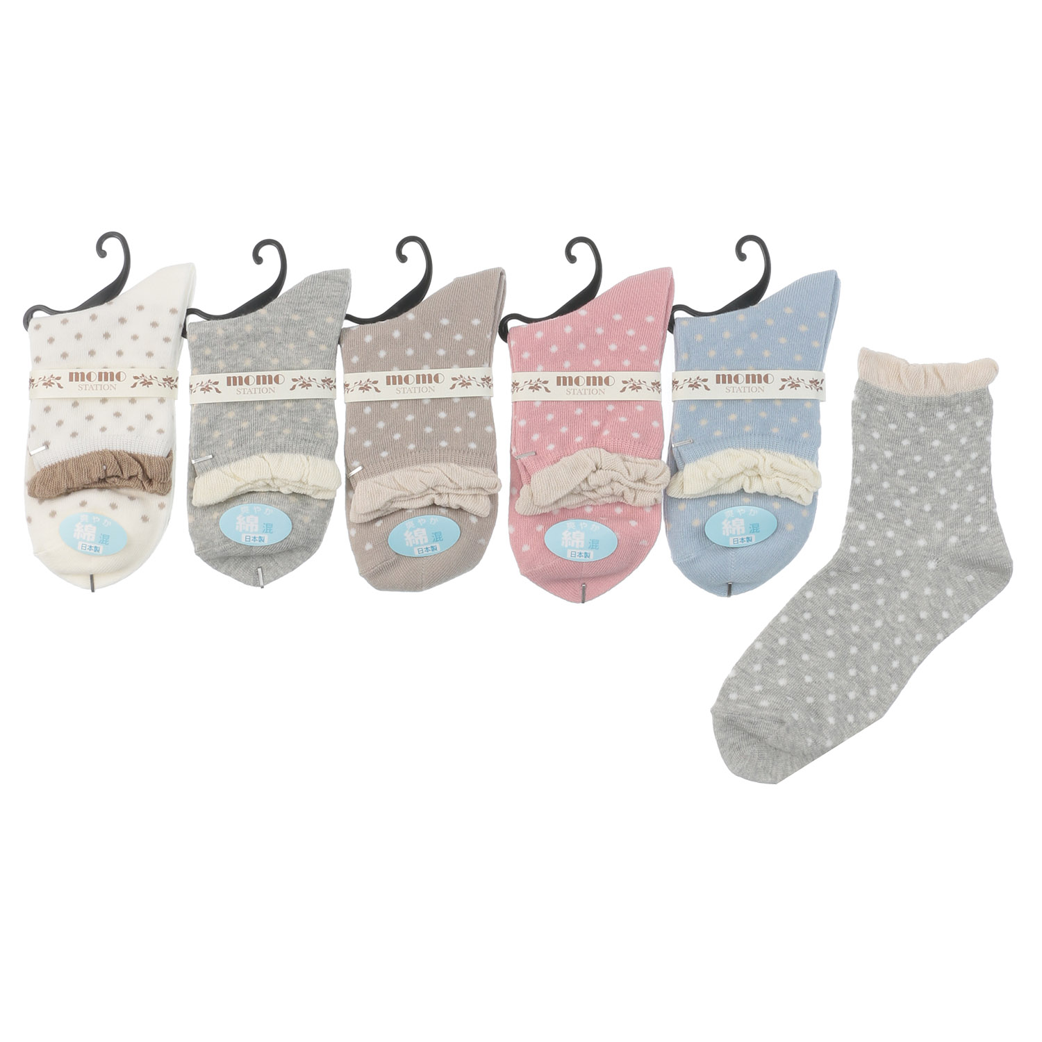 クルー 履き口フリル ドット柄 靴下 - 画像1