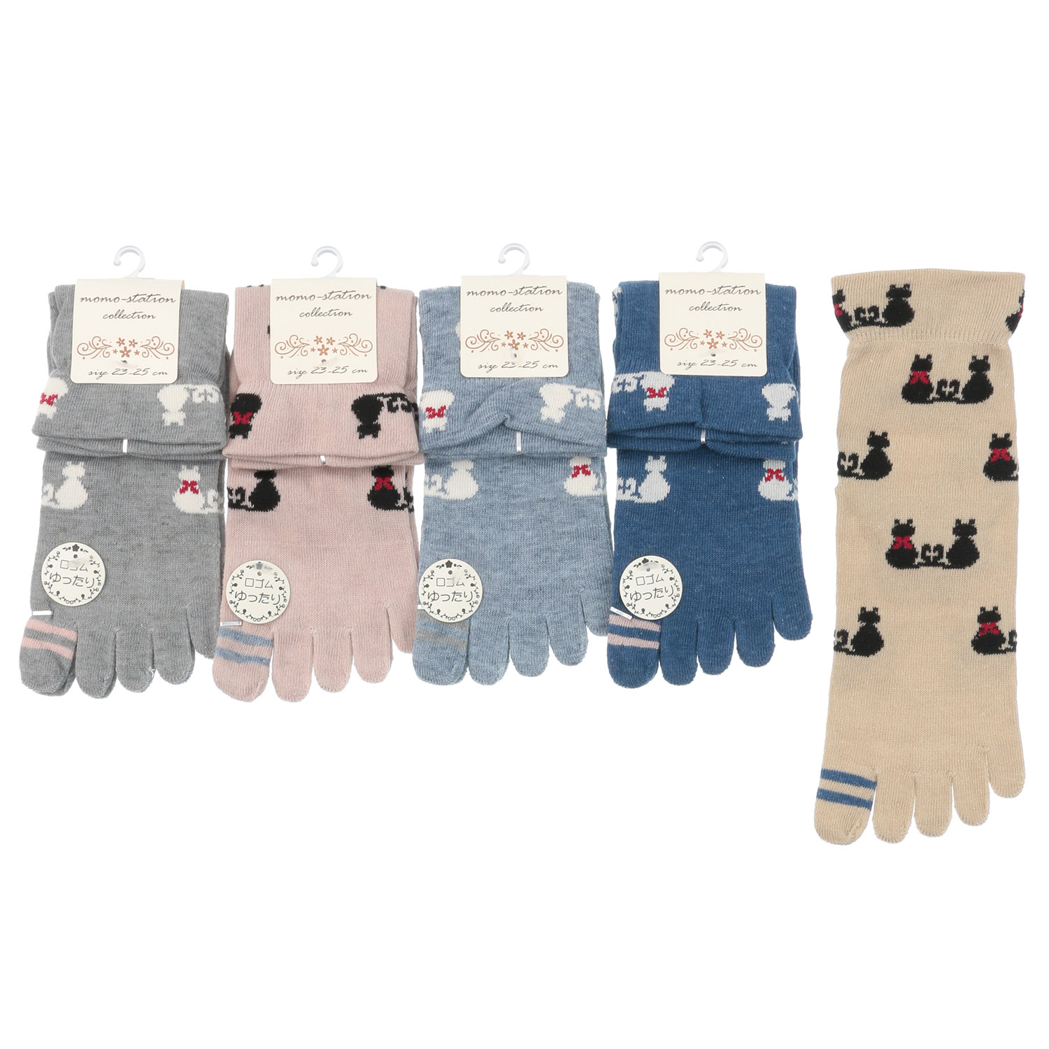 5本指 クルー 2匹猫 靴下 - 画像1