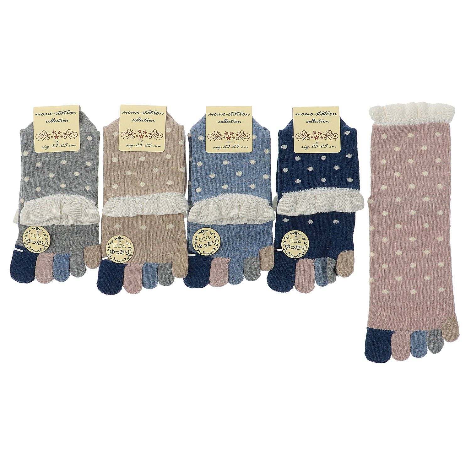 5本指 クルー丈 フリル ドット柄