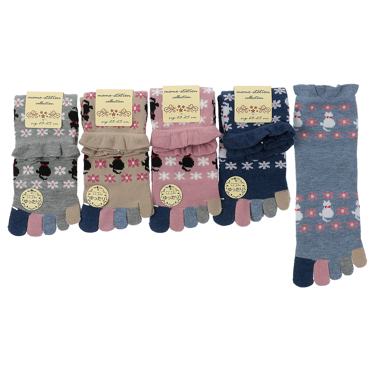 5本指 クルー丈 お花とねこ - 画像1